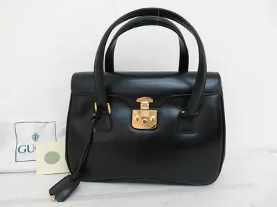 Lady Lock Calfskin Handbag with Gold Hardware, Black Handbag