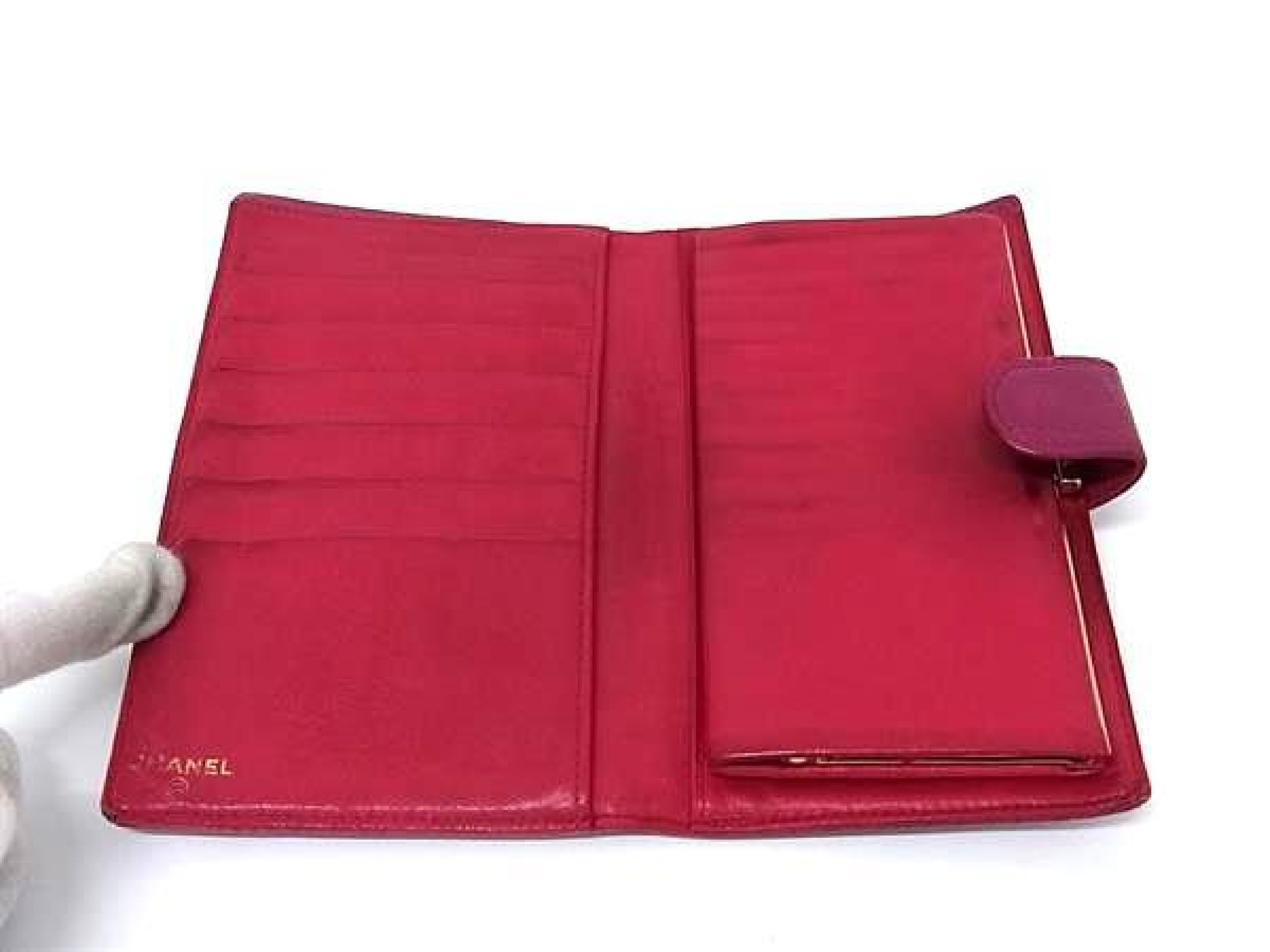 Coco Mark Caviar Skin Bi-fold Long Wallet, Coin Purse, Bill Compartment, Card Slots, Women's, Pink, HB2529 — view 3