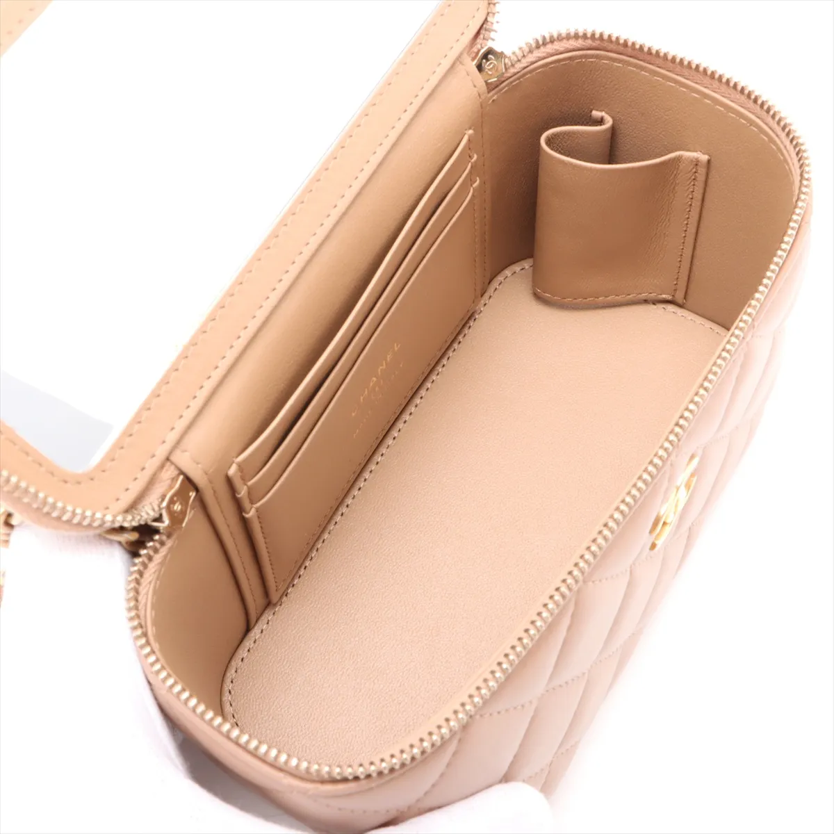 Matelasse Lambskin Vanity Bag Beige Gold Hardware LL2LG3AA Random Serial AP2199 — view 8