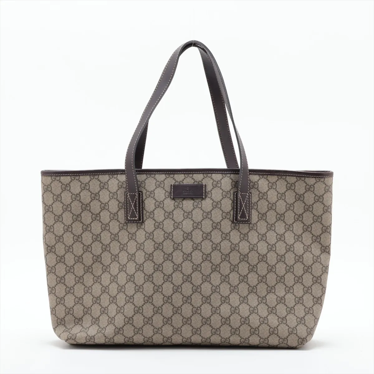 GG Supreme 211137 PVC x Leather Tote Bag, Brown