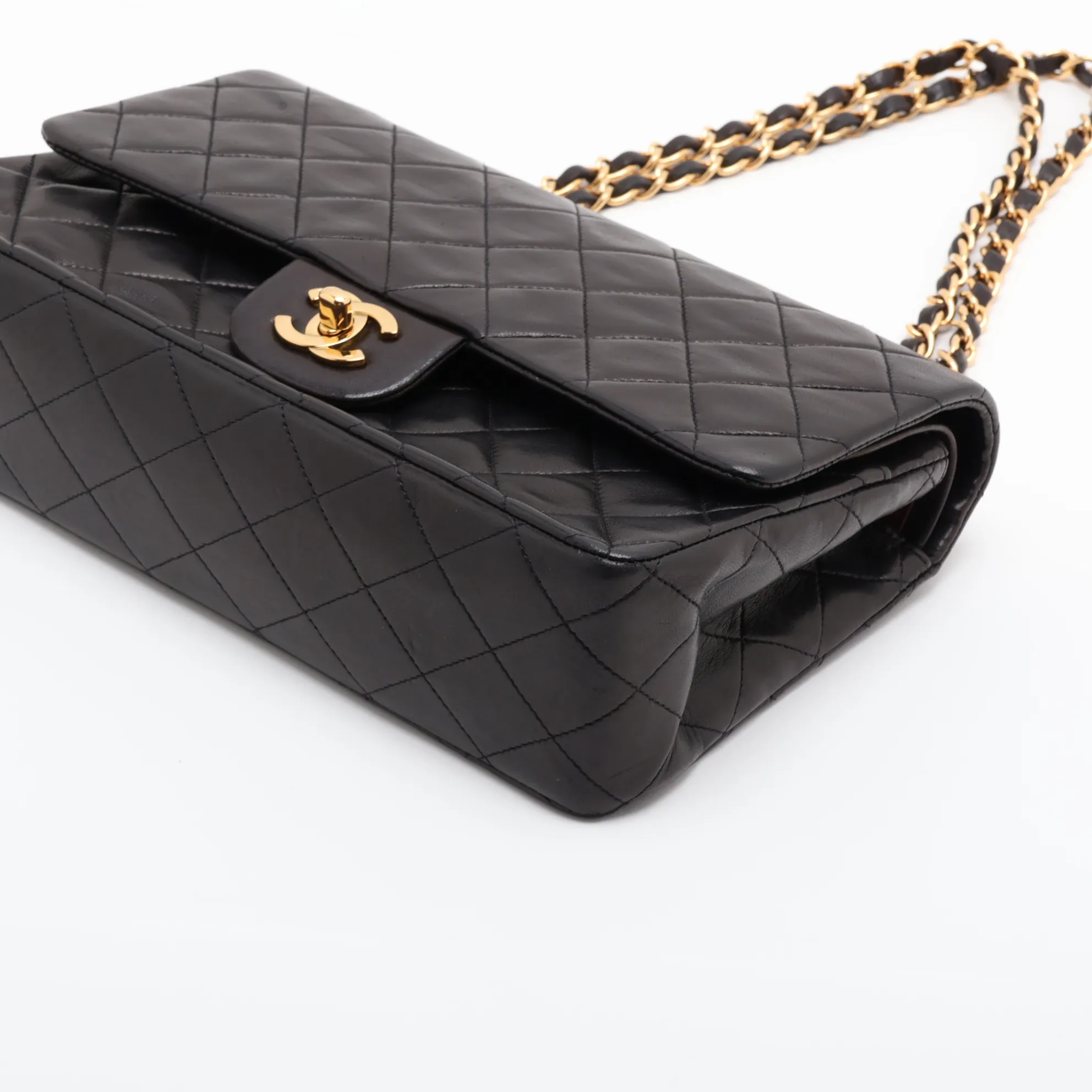 Matelassé 25 Lambskin Double Flap Double Chain Bag, Black with Gold Hardware, 2862127, Series 2, A01112 — view 3