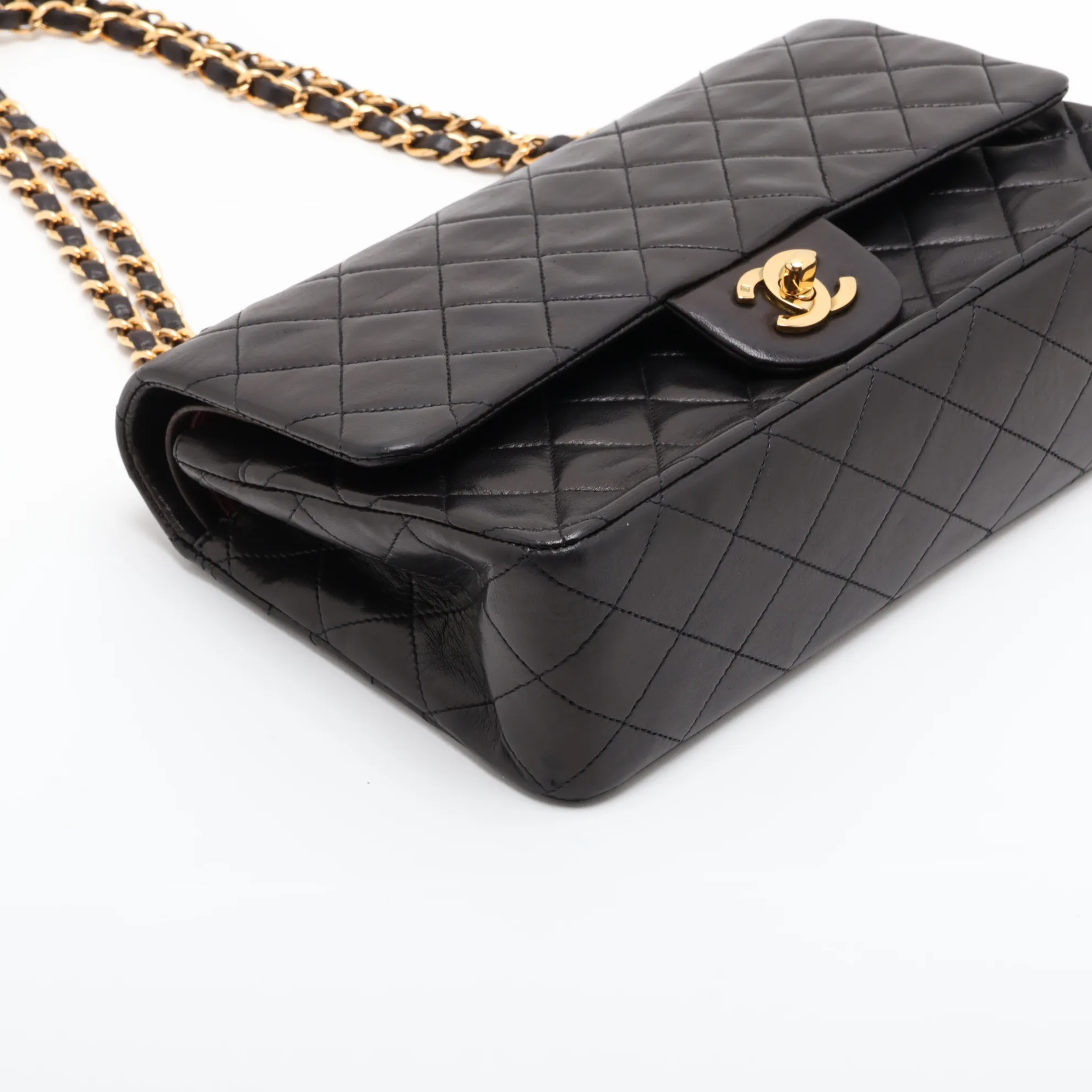 Matelassé 25 Lambskin Double Flap Double Chain Bag, Black with Gold Hardware, 2862127, Series 2, A01112 — view 4