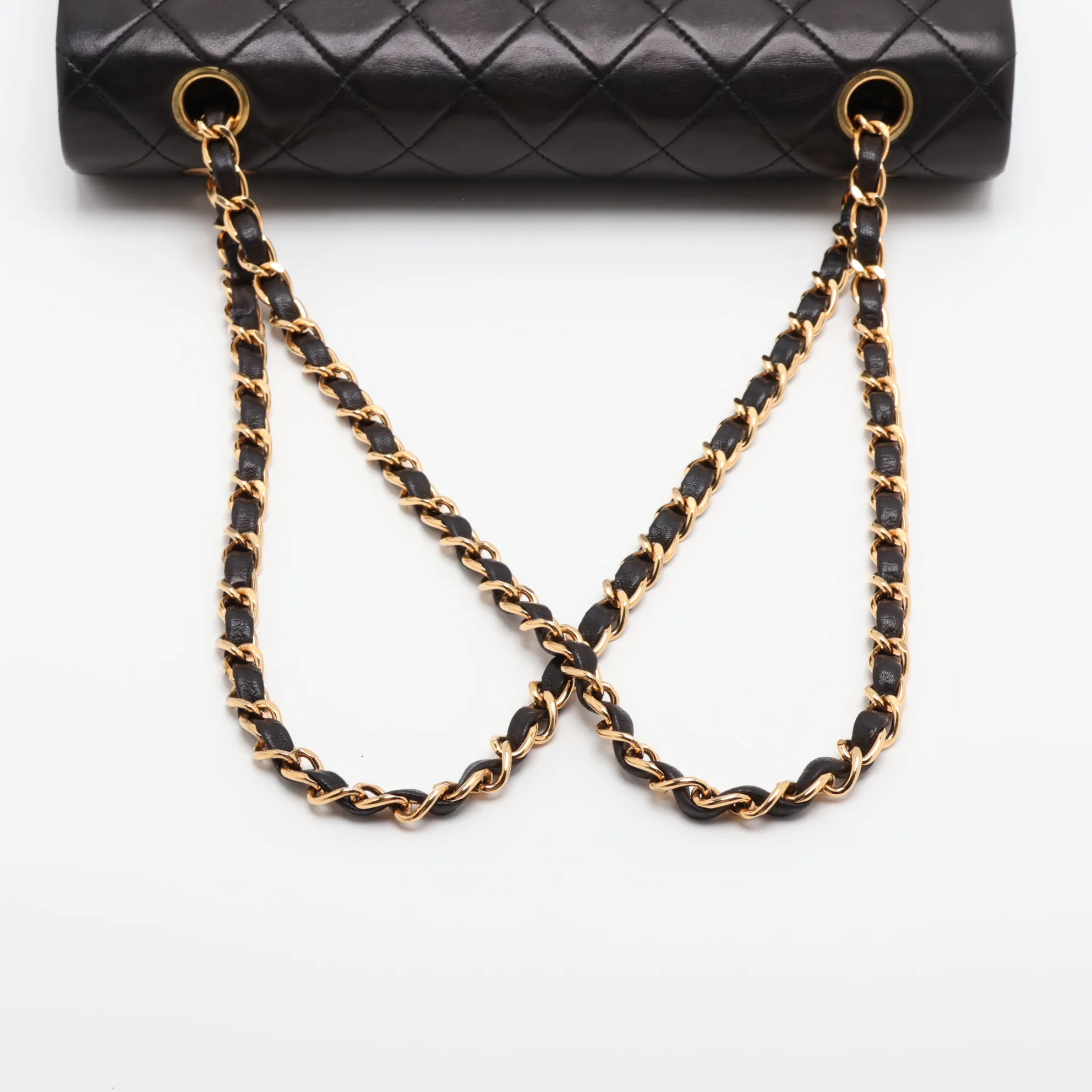 Matelassé 25 Lambskin Double Flap Double Chain Bag, Black with Gold Hardware, 2862127, Series 2, A01112 — view 5