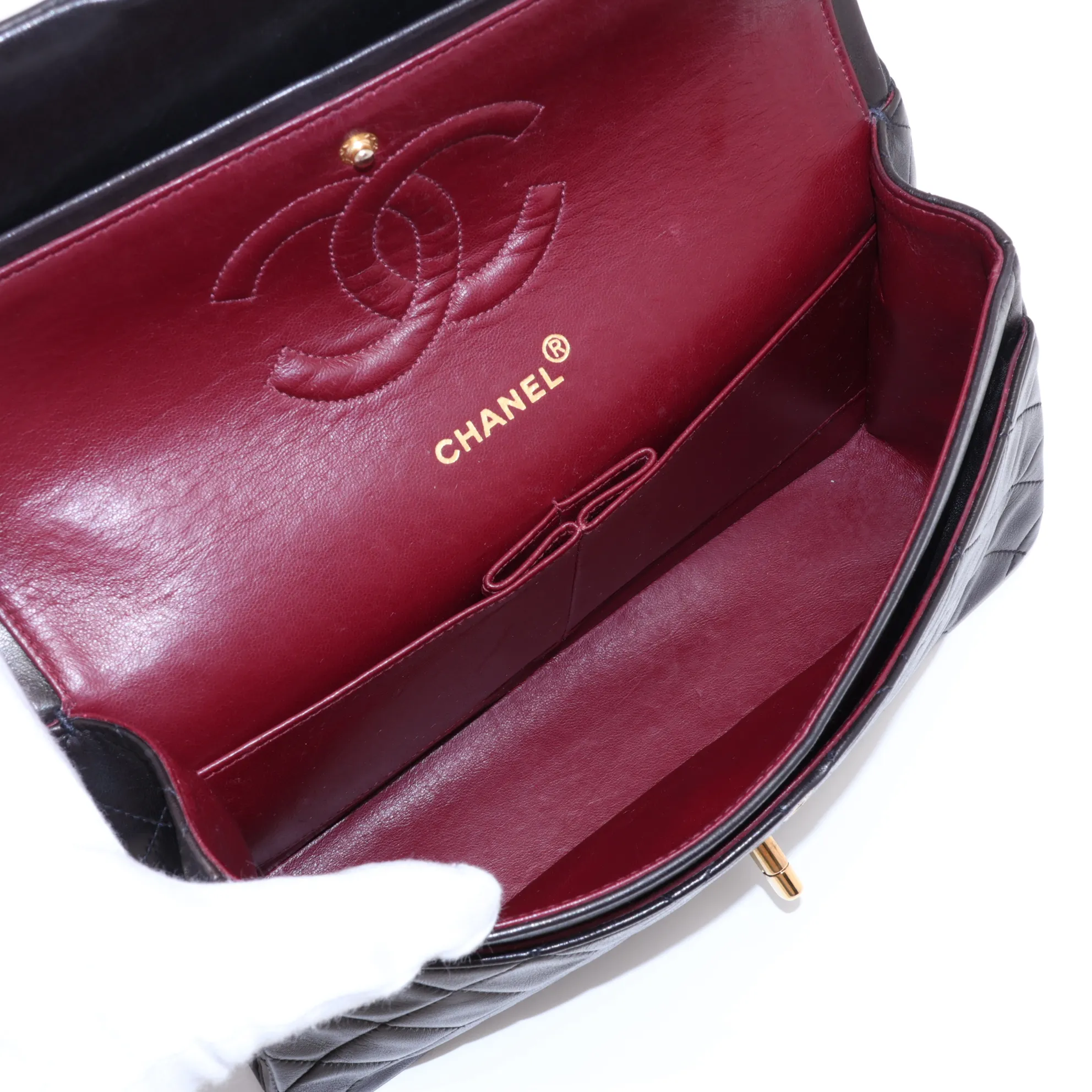 Matelassé 25 Lambskin Double Flap Double Chain Bag, Black with Gold Hardware, 2862127, Series 2, A01112 — view 7