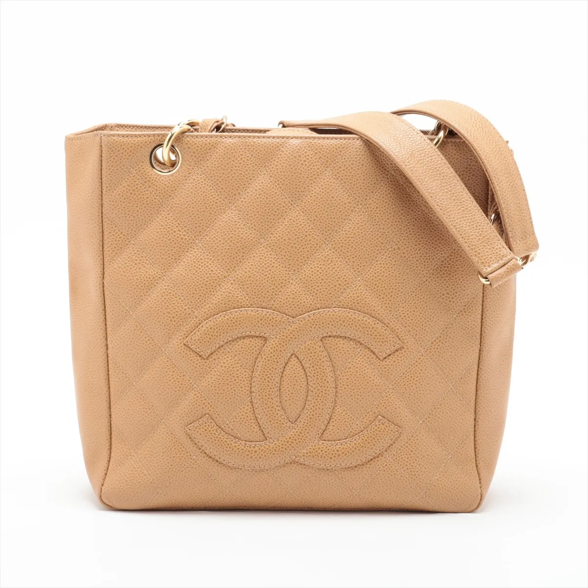 PST Caviar Skin Chain Tote Bag, Brown with Gold Hardware, 8113986 (Serial Number 8)