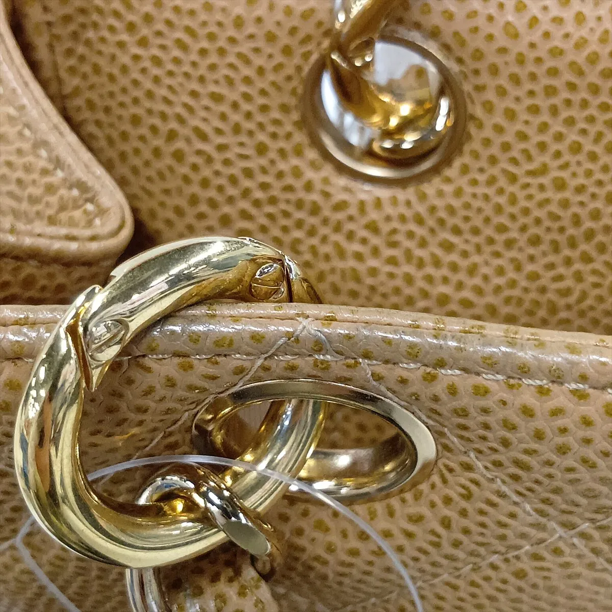 PST Caviar Skin Chain Tote Bag, Brown with Gold Hardware, 8113986 (Serial Number 8) — view 13