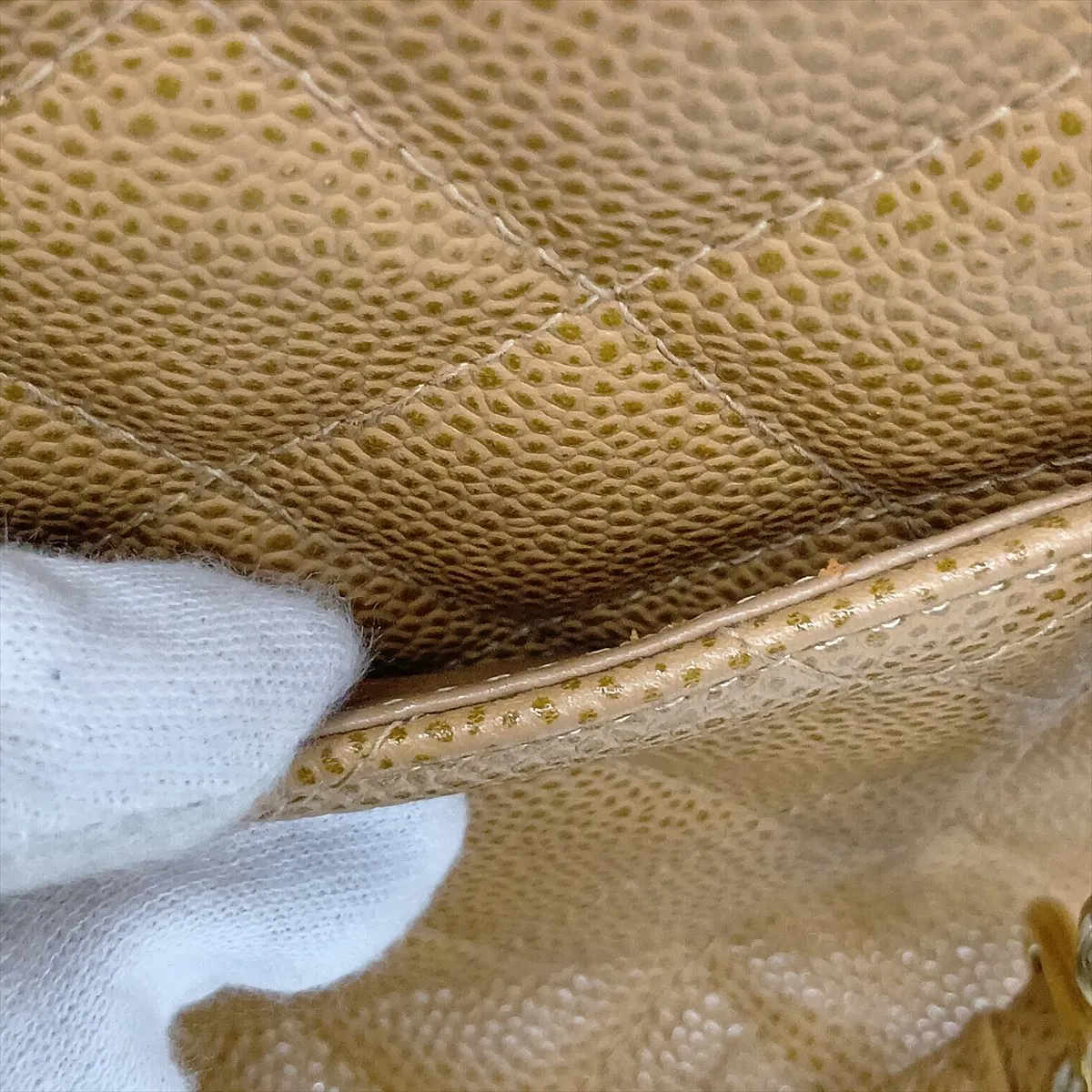PST Caviar Skin Chain Tote Bag, Brown with Gold Hardware, 8113986 (Serial Number 8) — view 14