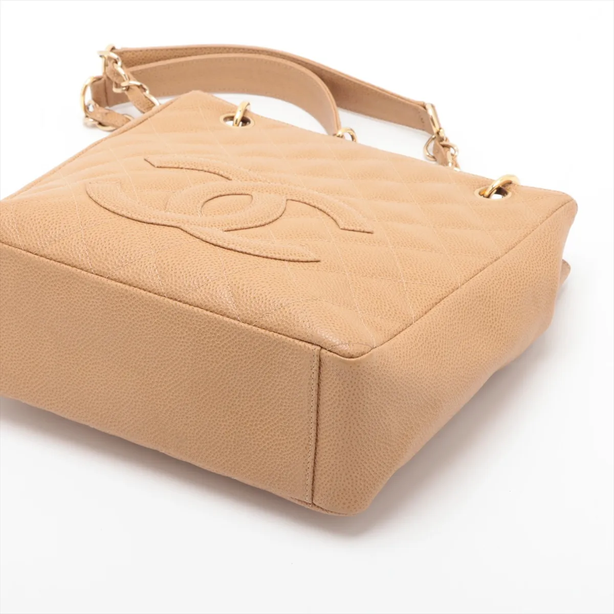 PST Caviar Skin Chain Tote Bag, Brown with Gold Hardware, 8113986 (Serial Number 8) — view 3