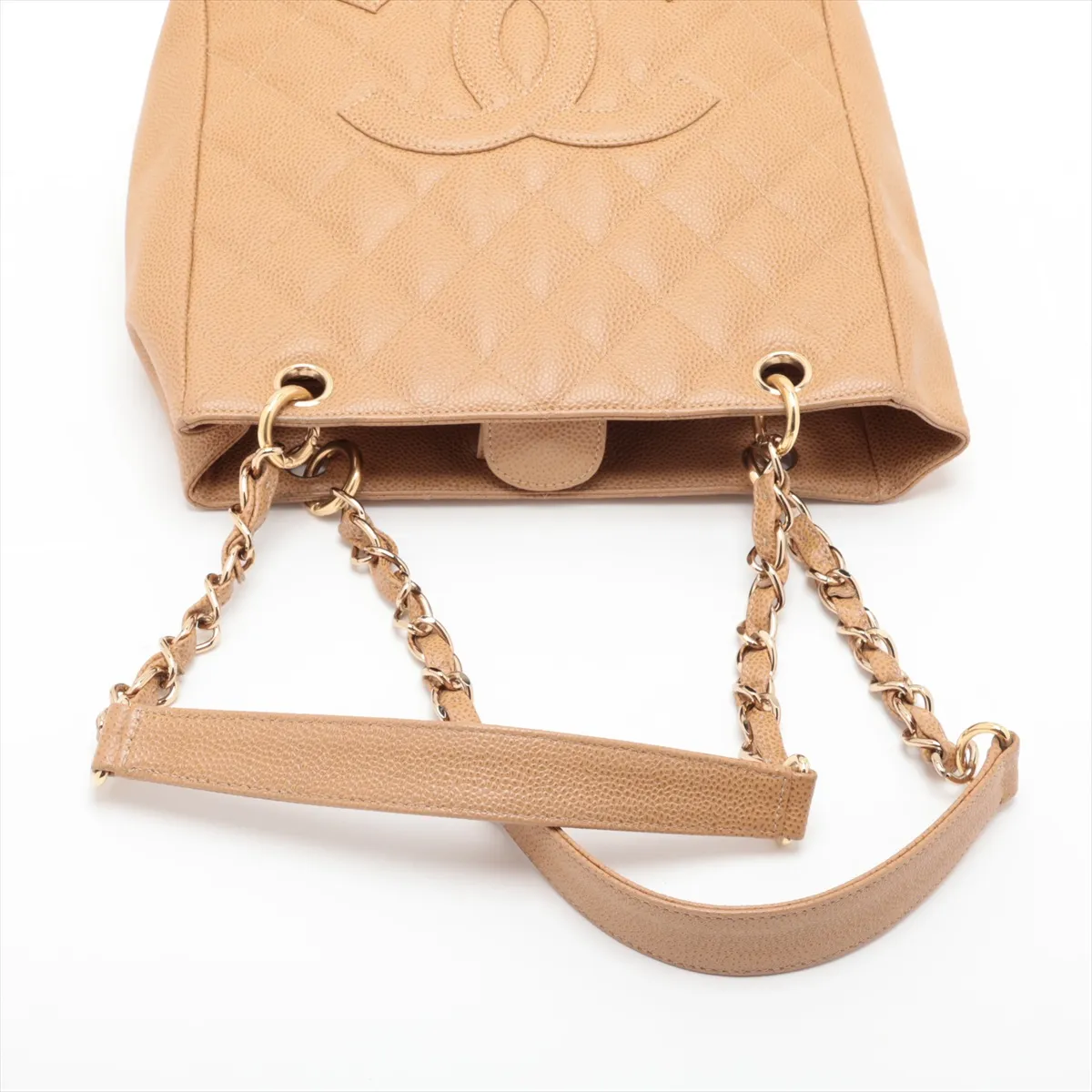 PST Caviar Skin Chain Tote Bag, Brown with Gold Hardware, 8113986 (Serial Number 8) — view 5