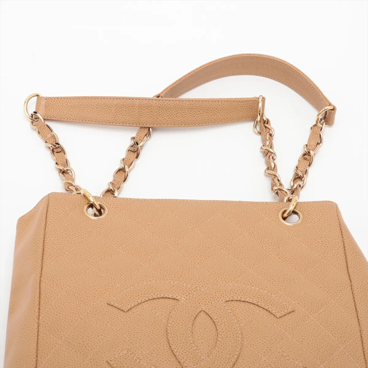 PST Caviar Skin Chain Tote Bag, Brown with Gold Hardware, 8113986 (Serial Number 8) — view 6