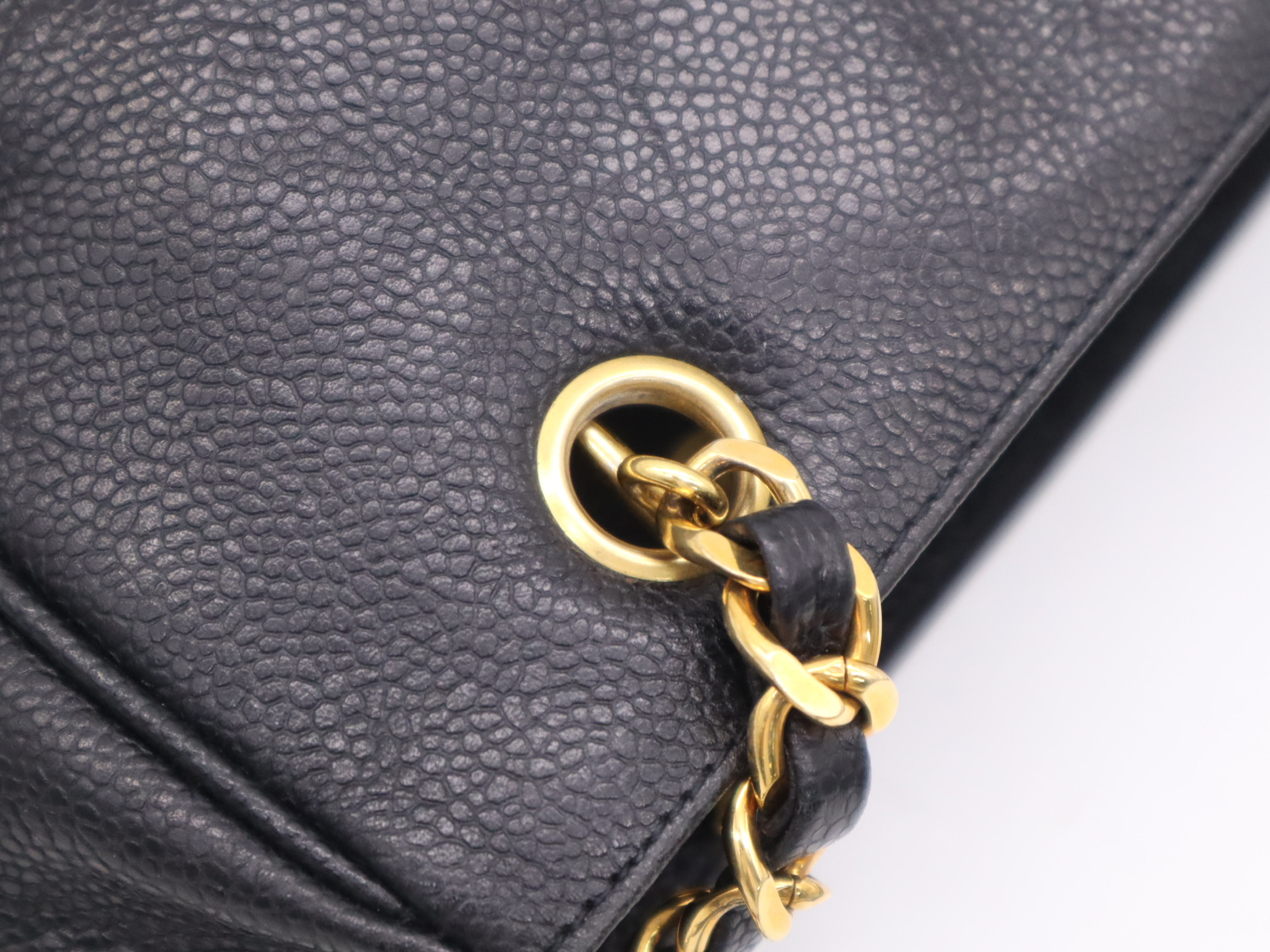 Caviar Skin Triple Coco Chain Tote Bag with Gold Hardware, Black, with seal marks. — view 7