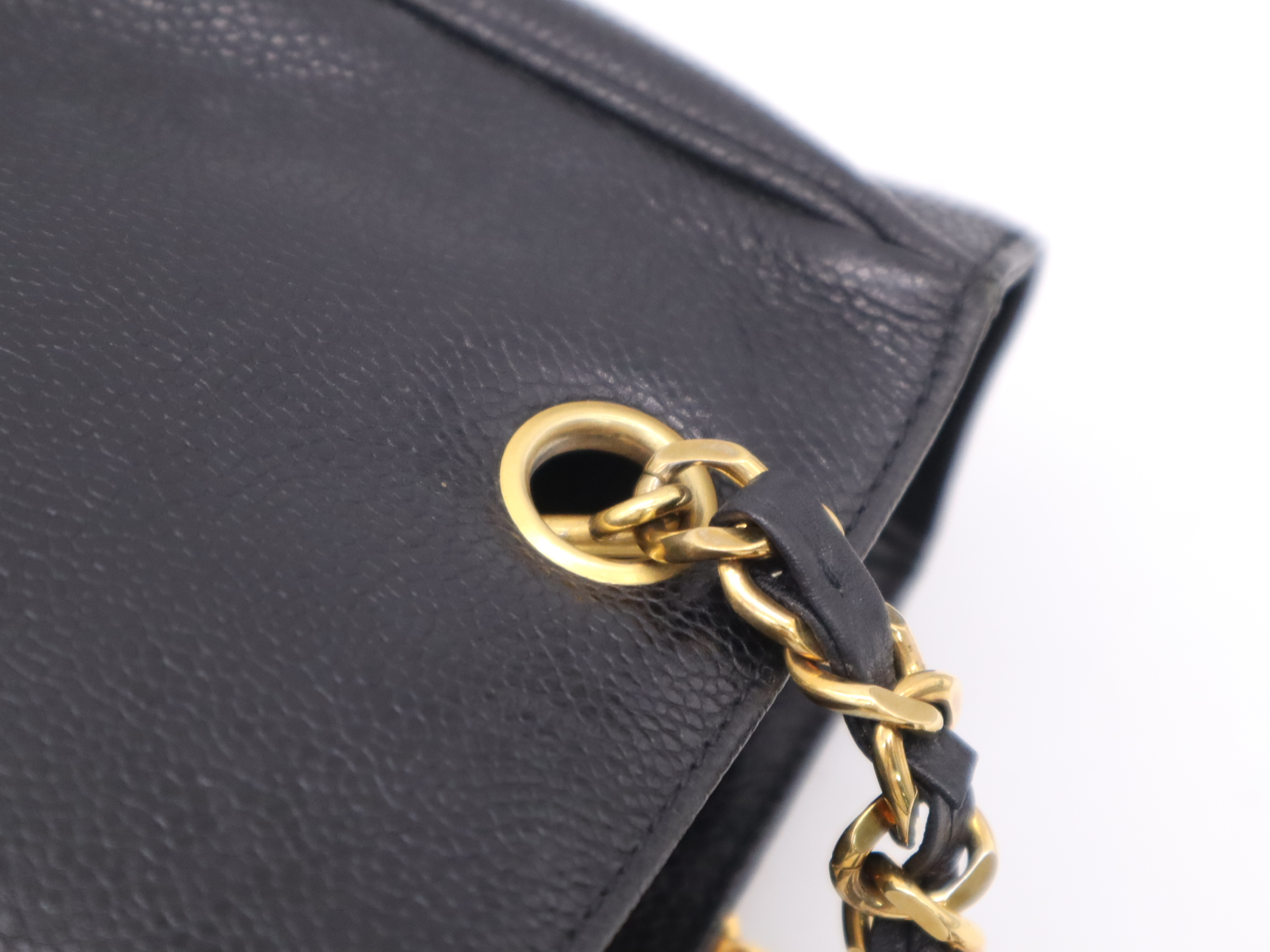 Caviar Skin Triple Coco Chain Tote Bag with Gold Hardware, Black, with seal marks. — view 8