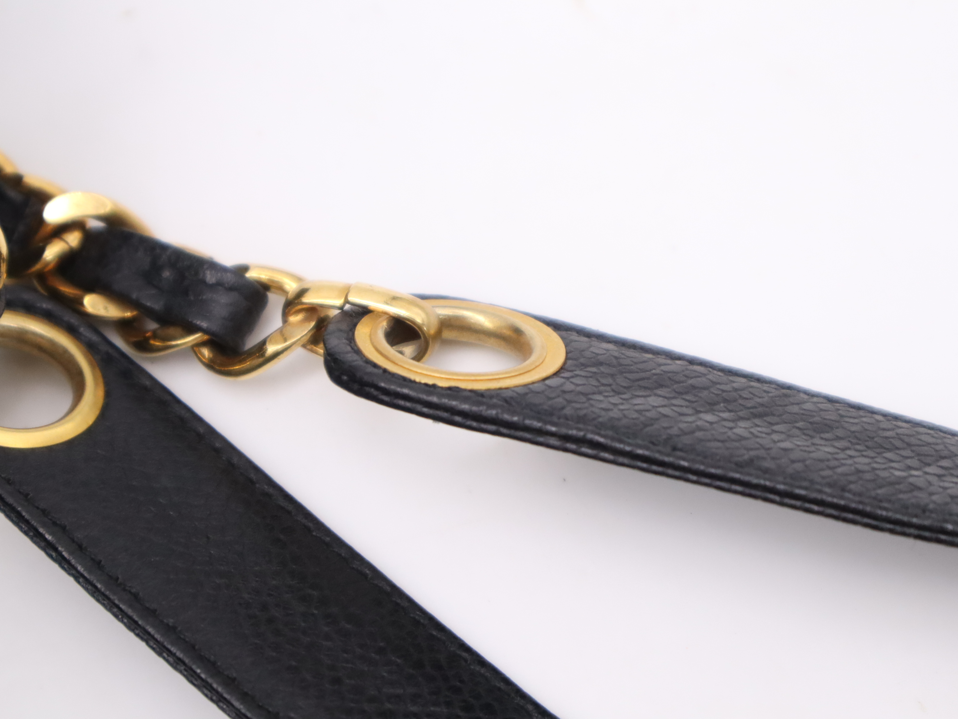 Caviar Skin Triple Coco Chain Tote Bag with Gold Hardware, Black, with seal marks. — view 9