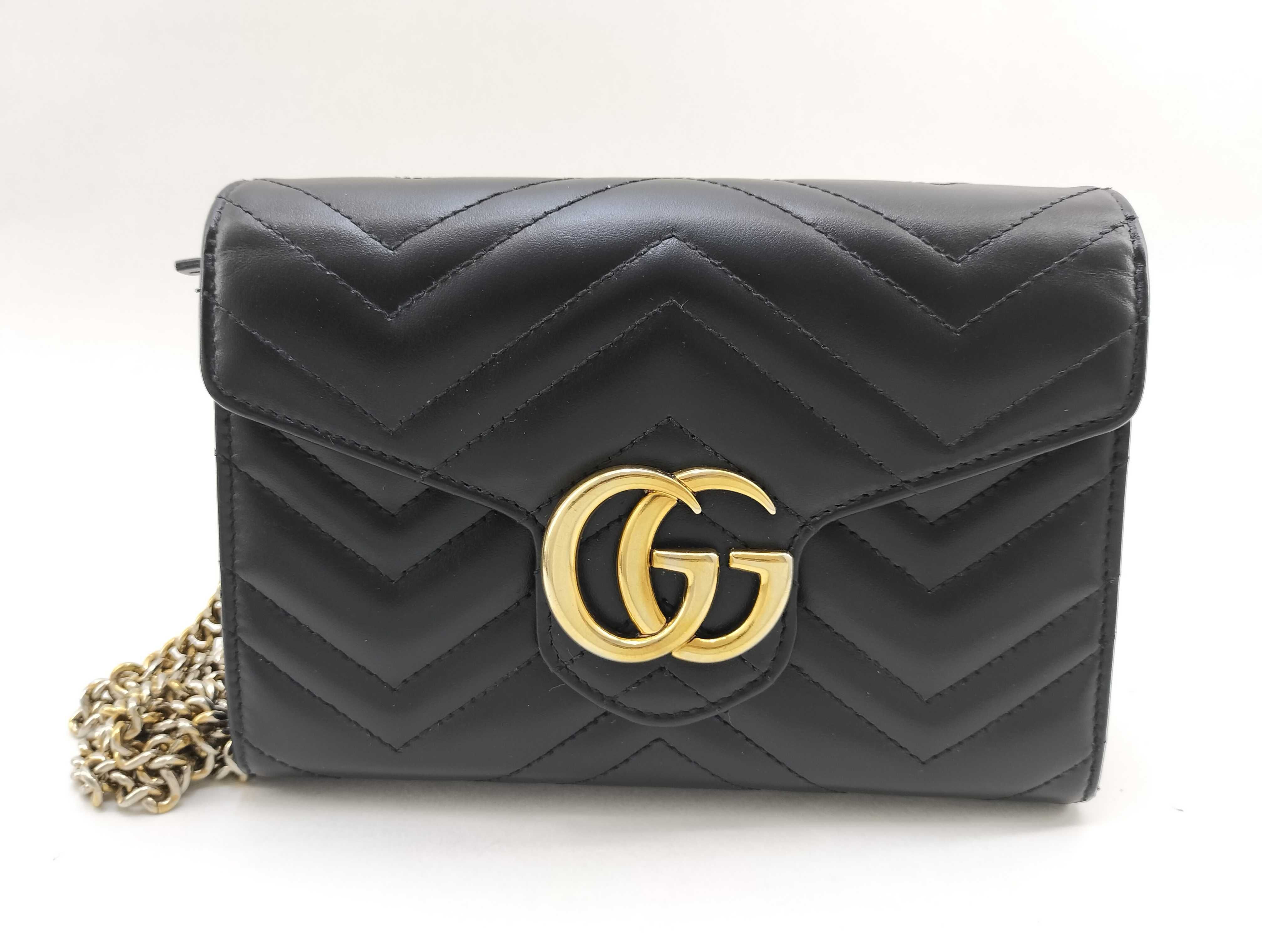 GG Marmont Leather Chain Shoulder Bag, Black, Serial Number Clutch Bag