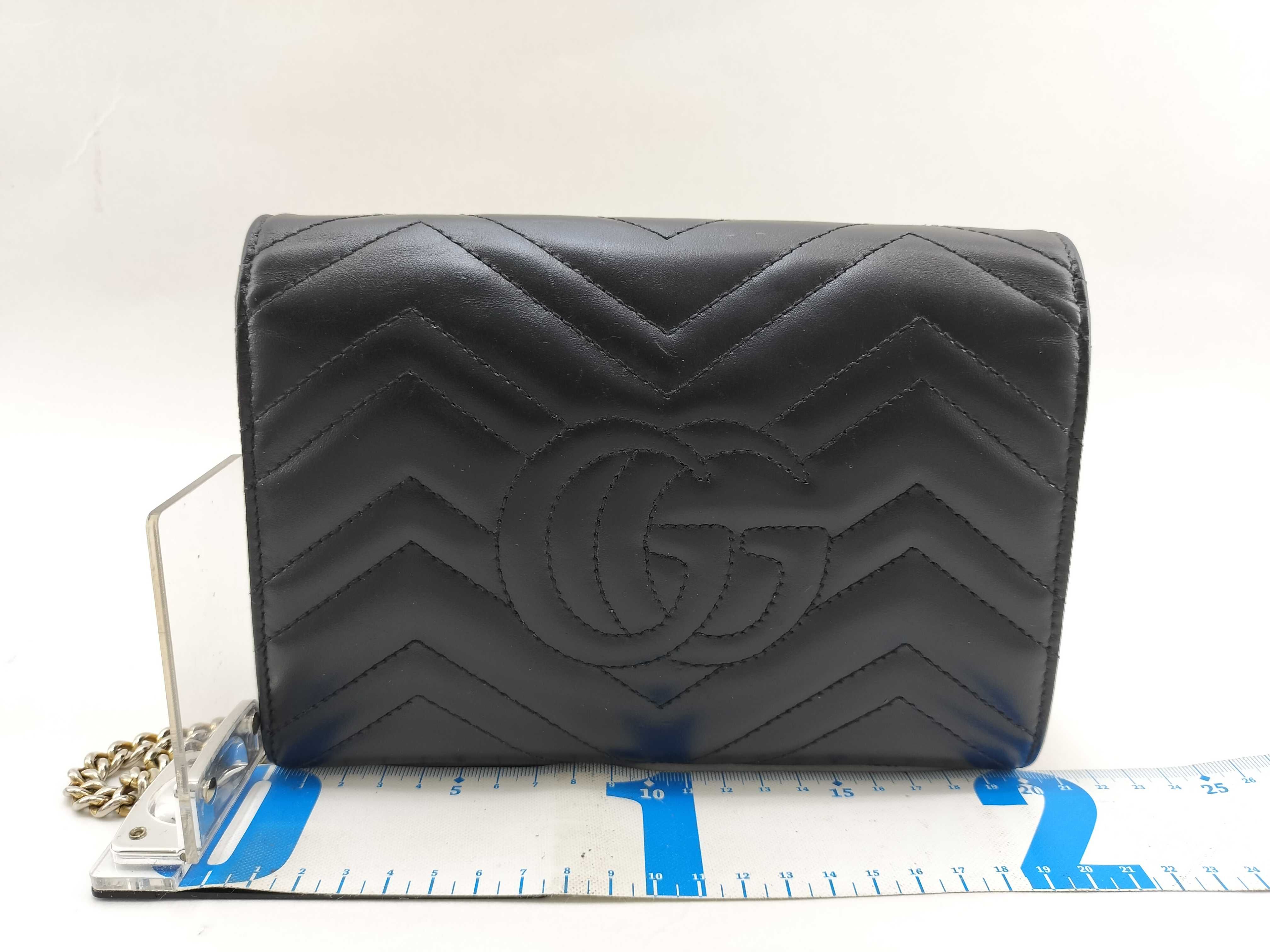 GG Marmont Leather Chain Shoulder Bag, Black, Serial Number Clutch Bag — view 2