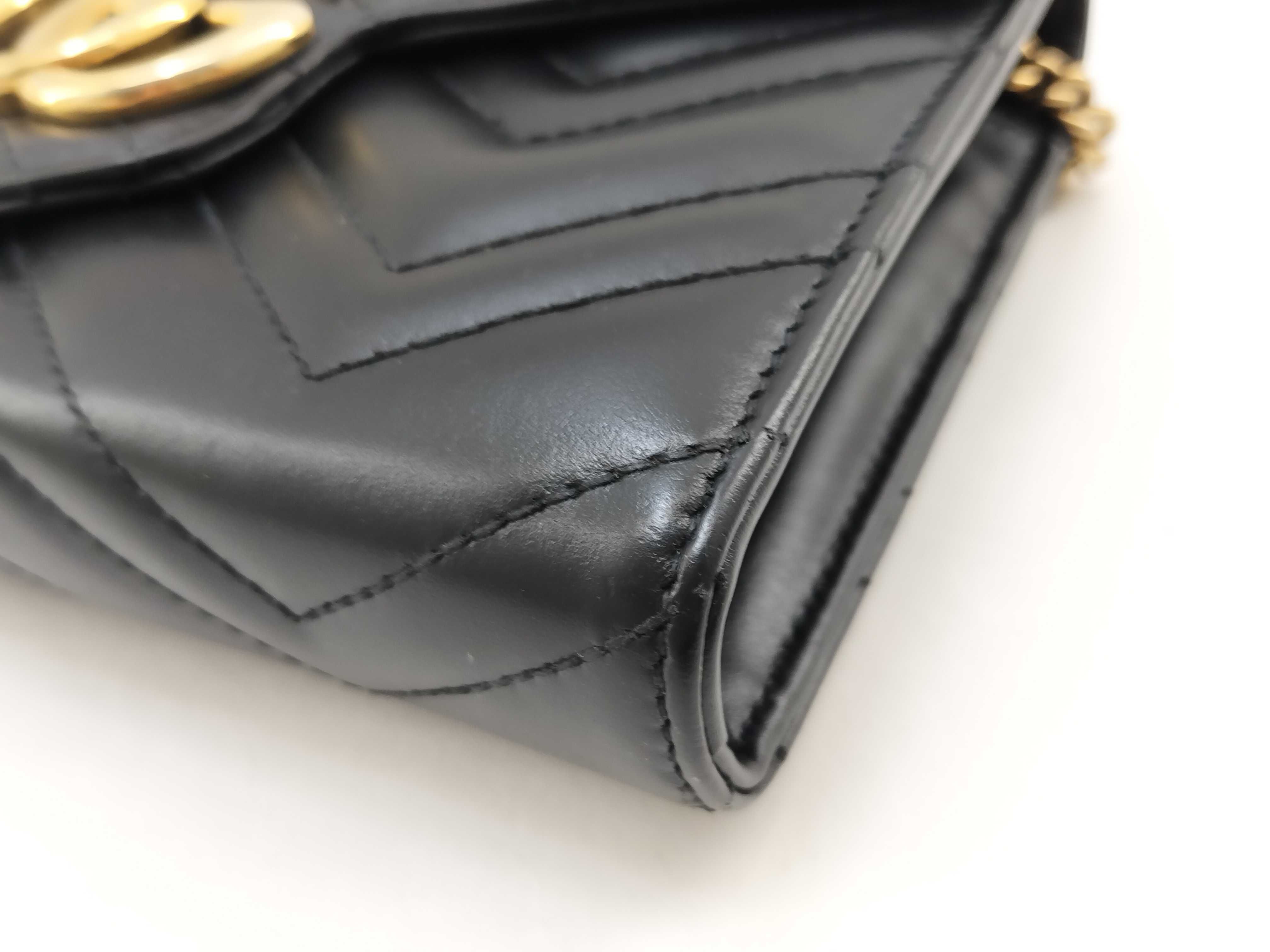 GG Marmont Leather Chain Shoulder Bag, Black, Serial Number Clutch Bag — view 5