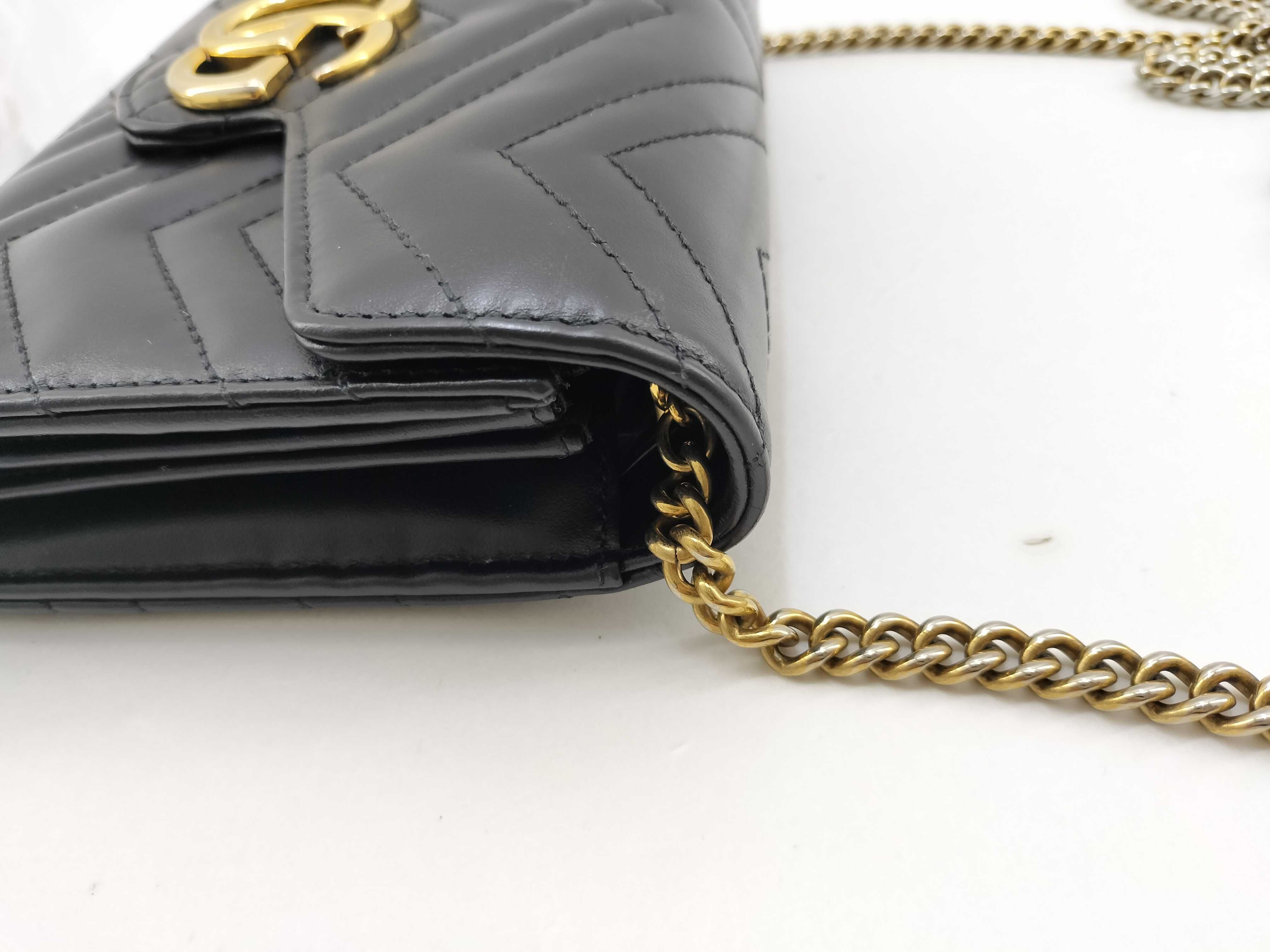 GG Marmont Leather Chain Shoulder Bag, Black, Serial Number Clutch Bag — view 6