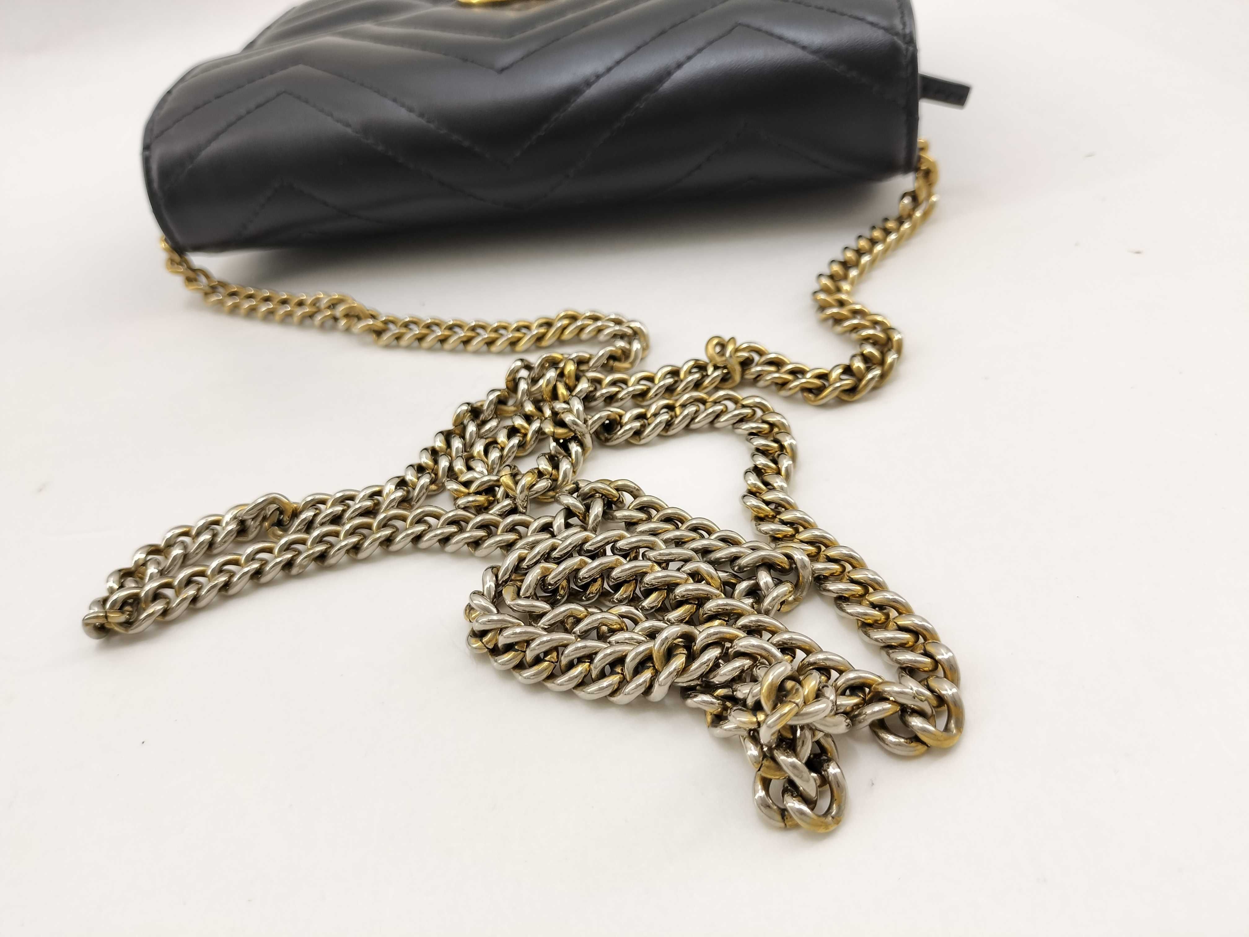 GG Marmont Leather Chain Shoulder Bag, Black, Serial Number Clutch Bag — view 7