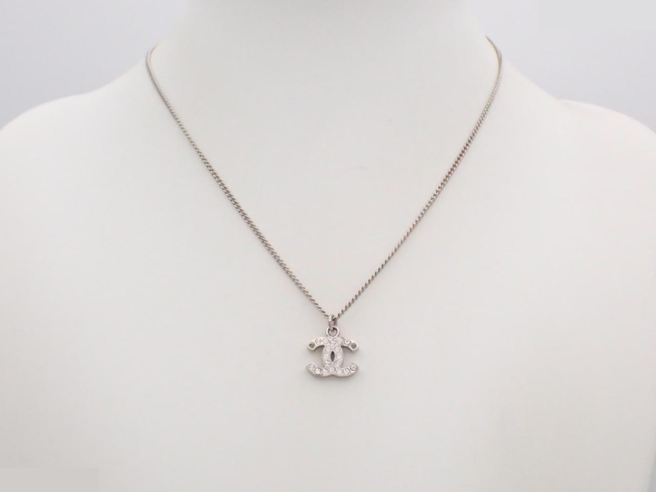 Necklace, Coco Mark design, rhinestones, silver, B12V, neck circumference approximately 47cm — view 3
