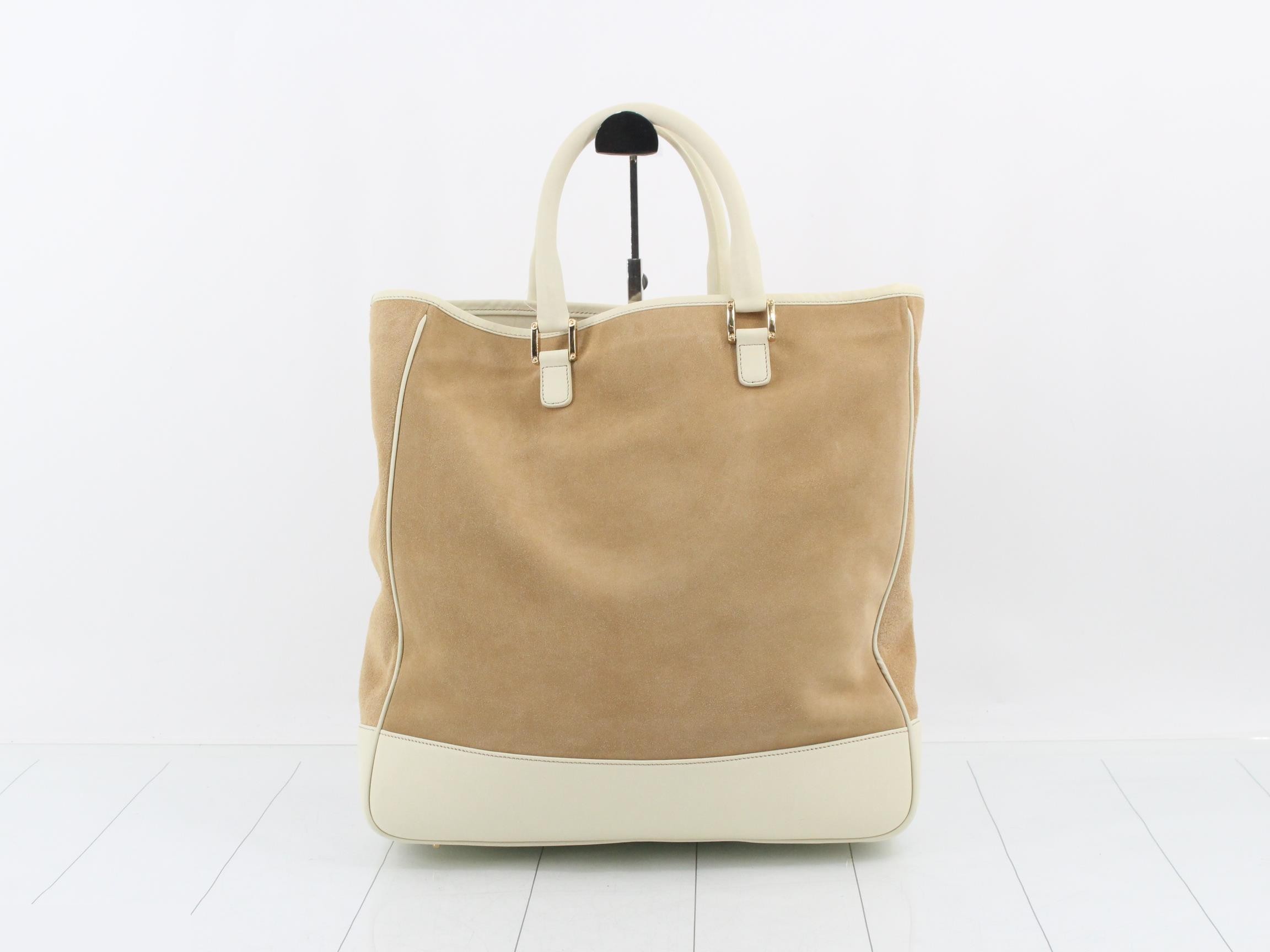 Anagram 2-Way Tote Bag, Suede/Leather, Beige — view 2