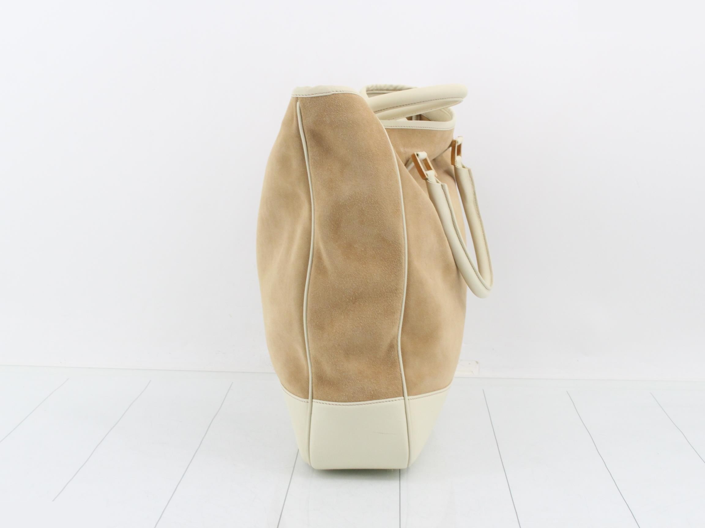 Anagram 2-Way Tote Bag, Suede/Leather, Beige — view 3