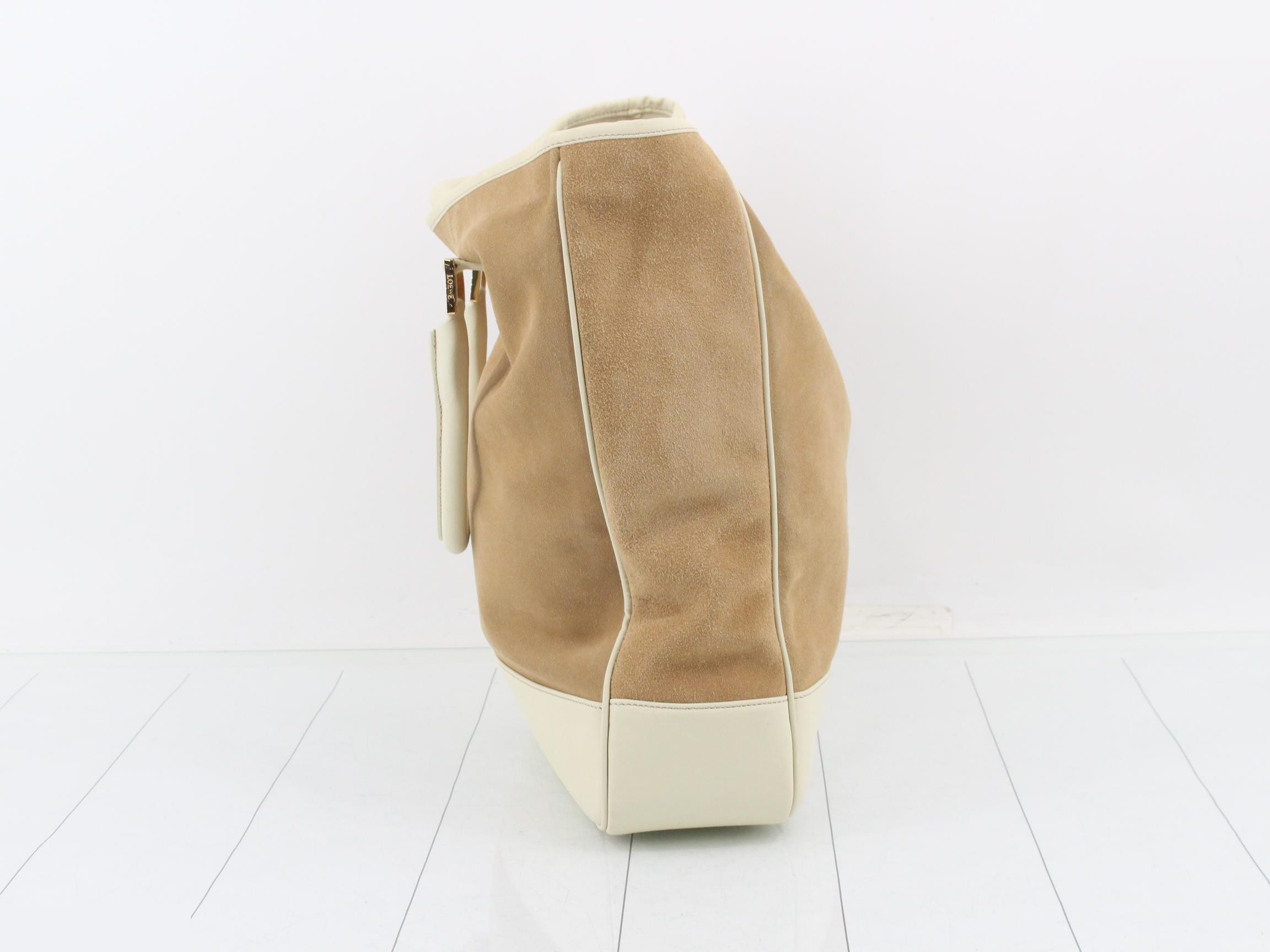 Anagram 2-Way Tote Bag, Suede/Leather, Beige — view 4
