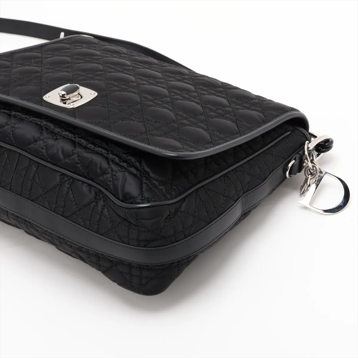Cannage Nylon x Leather Chain Shoulder Bag, Black, Unsigned Guarantee Card — view 3
