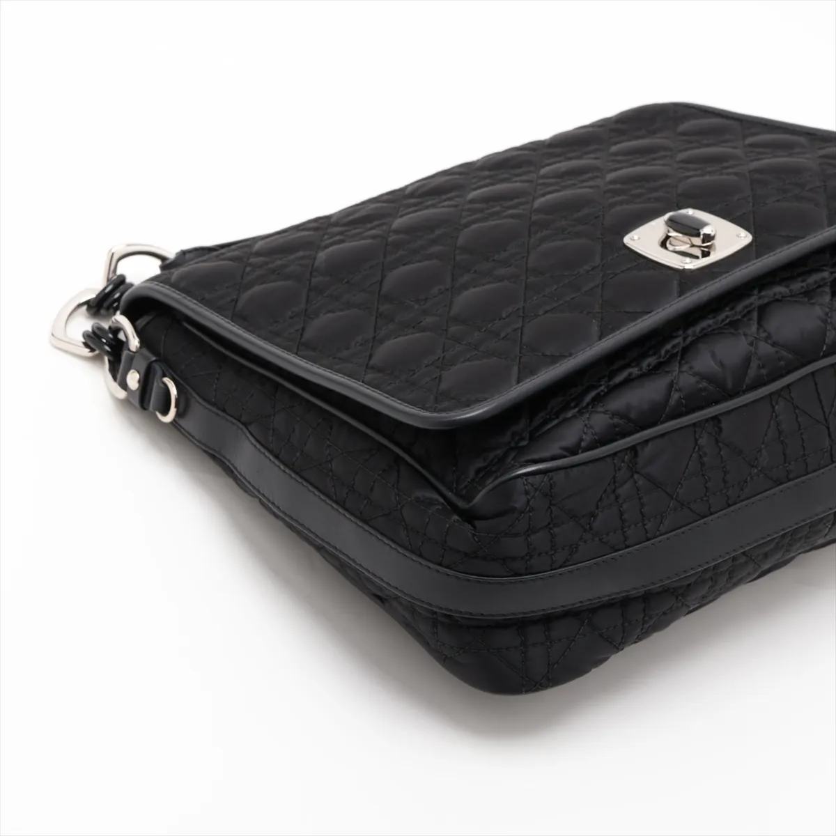Cannage Nylon x Leather Chain Shoulder Bag, Black, Unsigned Guarantee Card — view 4