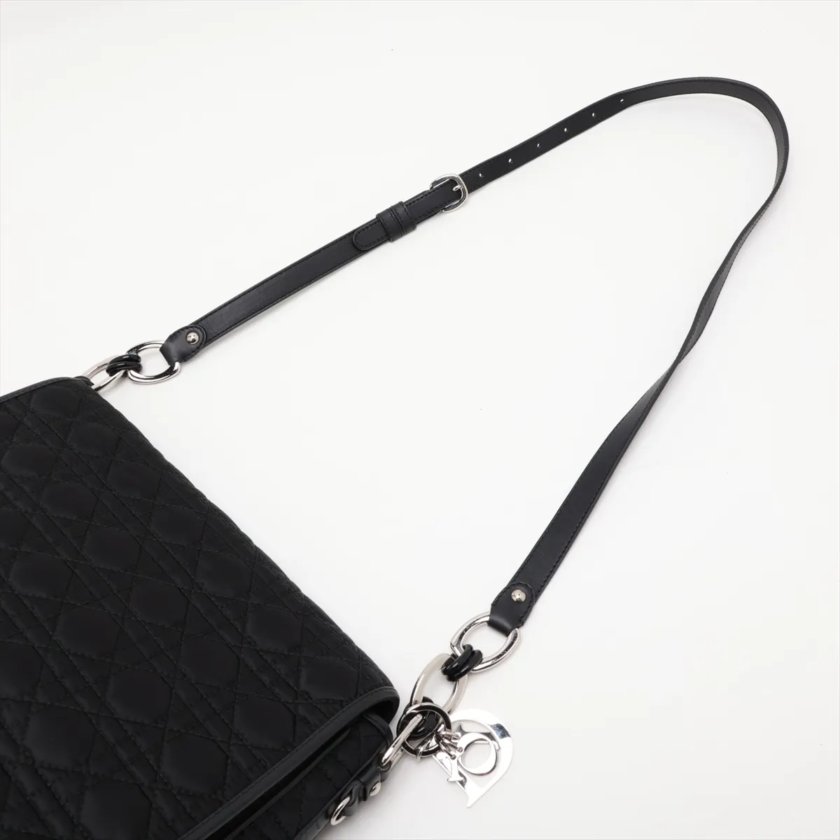 Cannage Nylon x Leather Chain Shoulder Bag, Black, Unsigned Guarantee Card — view 5