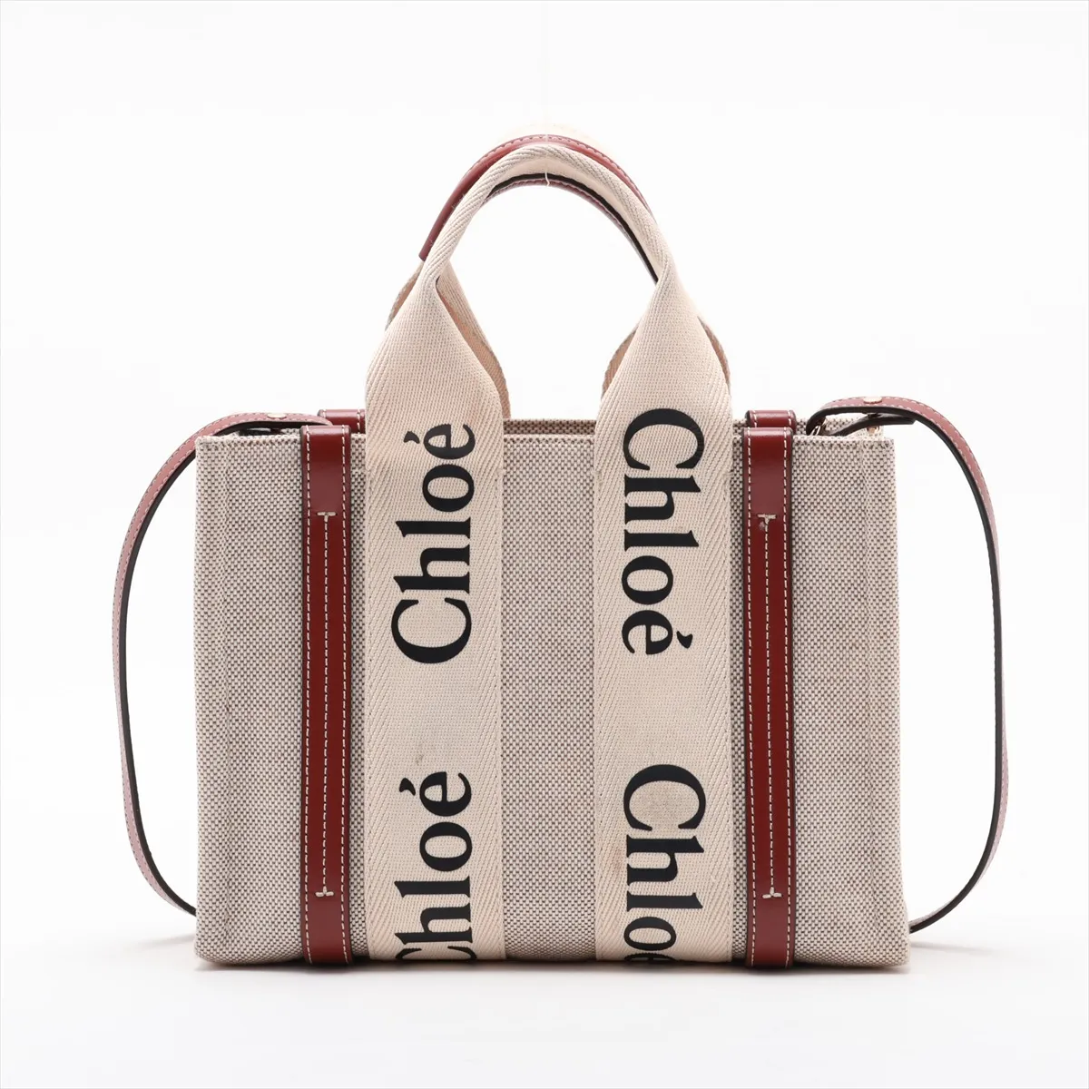 Woody Small Canvas x Leather Handbag, Beige x Brown — view 2