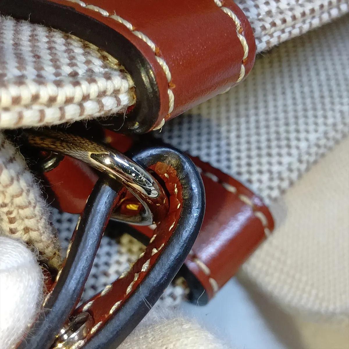 Woody Small Canvas x Leather Handbag, Beige x Brown — view 12