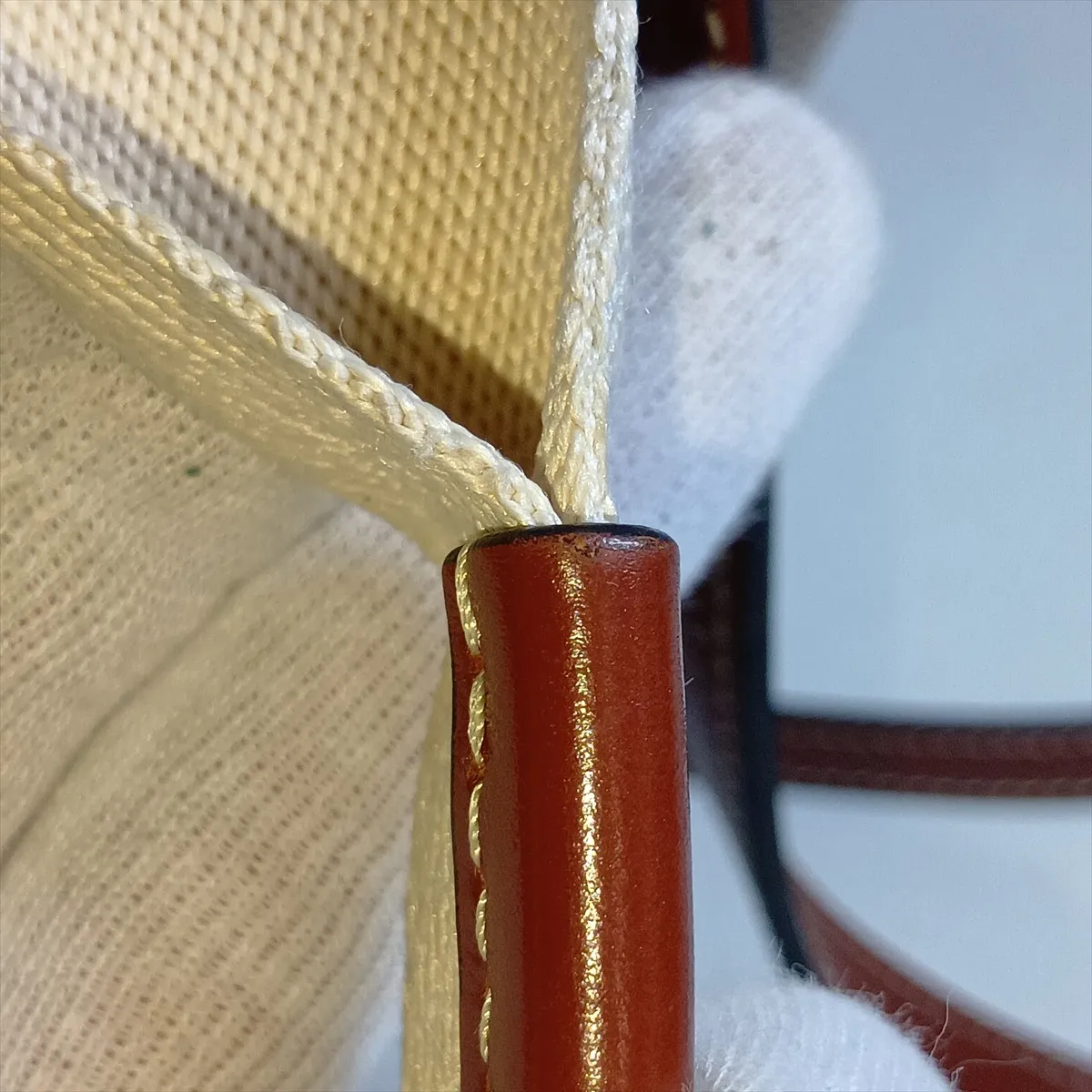 Woody Small Canvas x Leather Handbag, Beige x Brown — view 14