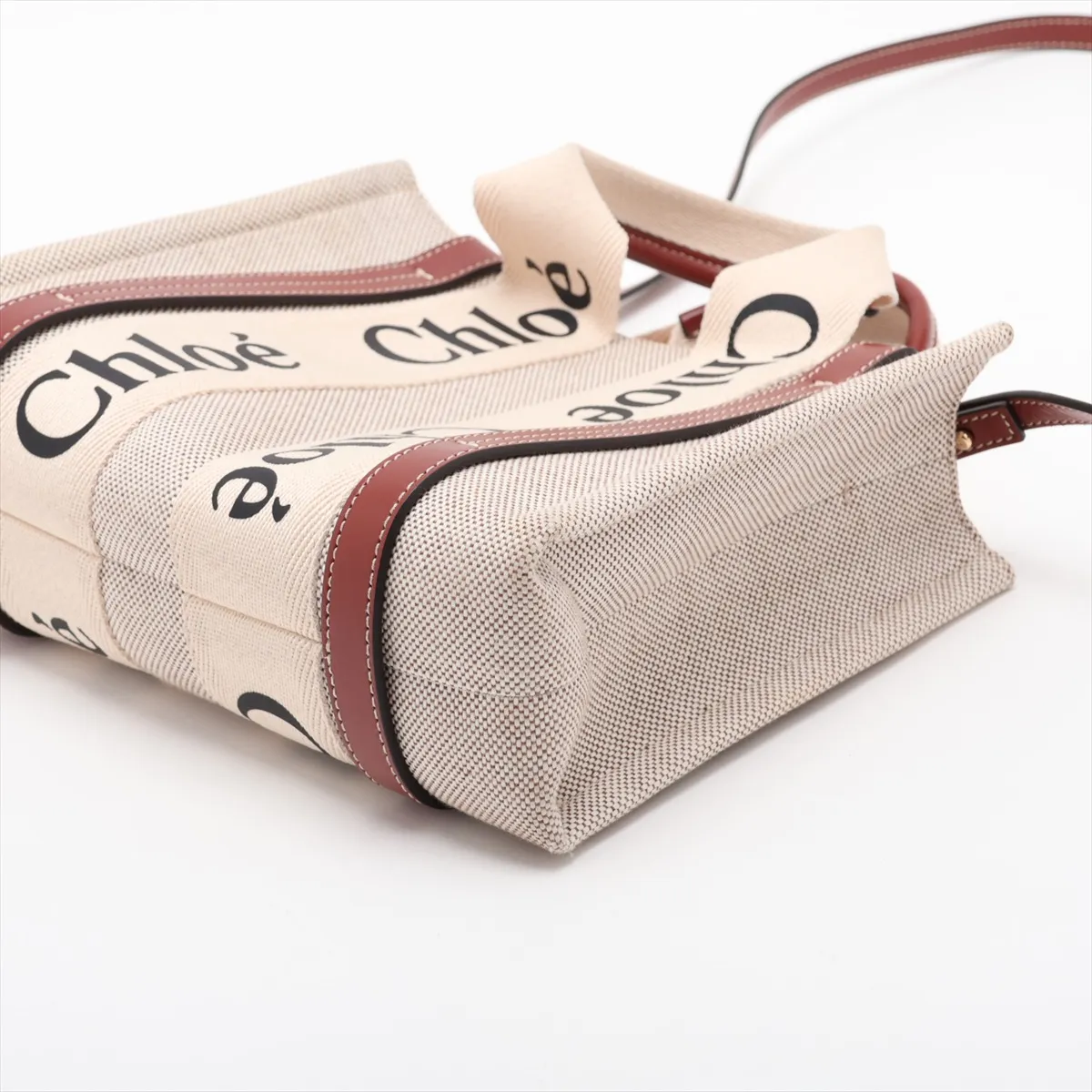 Woody Small Canvas x Leather Handbag, Beige x Brown — view 3
