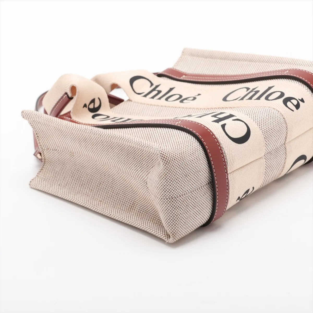 Woody Small Canvas x Leather Handbag, Beige x Brown — view 4