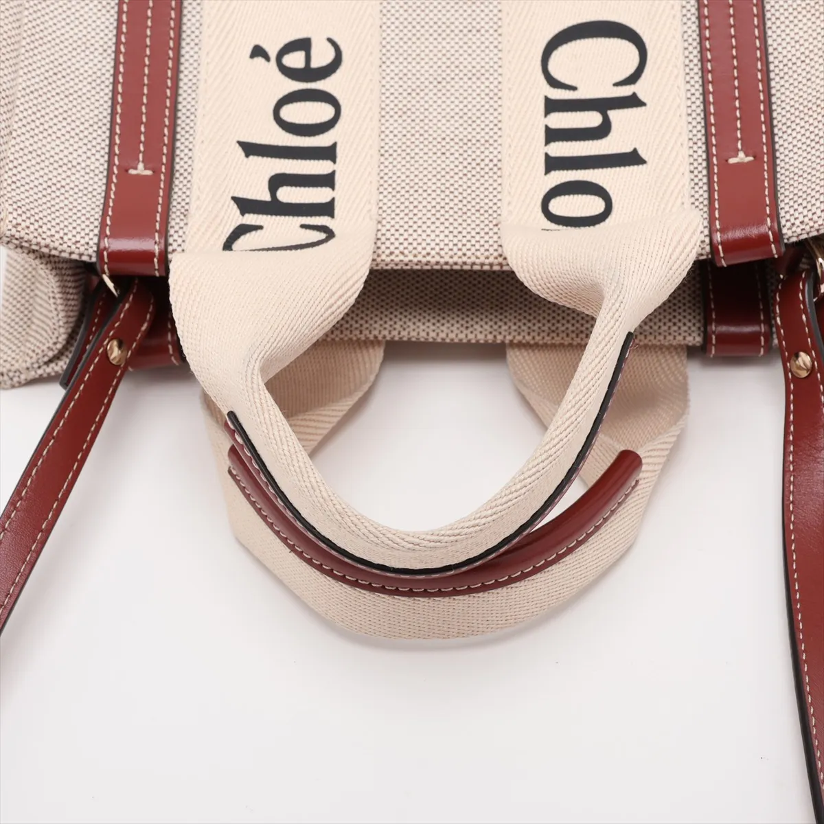 Woody Small Canvas x Leather Handbag, Beige x Brown — view 5