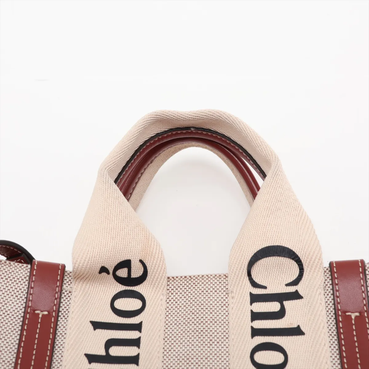 Woody Small Canvas x Leather Handbag, Beige x Brown — view 6