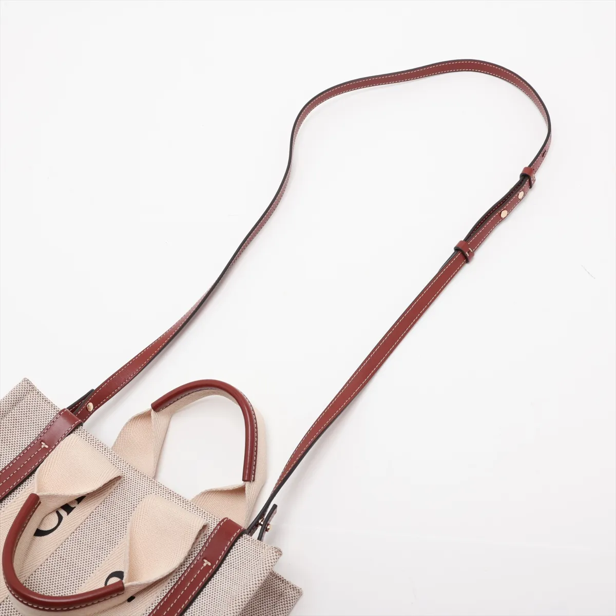 Woody Small Canvas x Leather Handbag, Beige x Brown — view 7