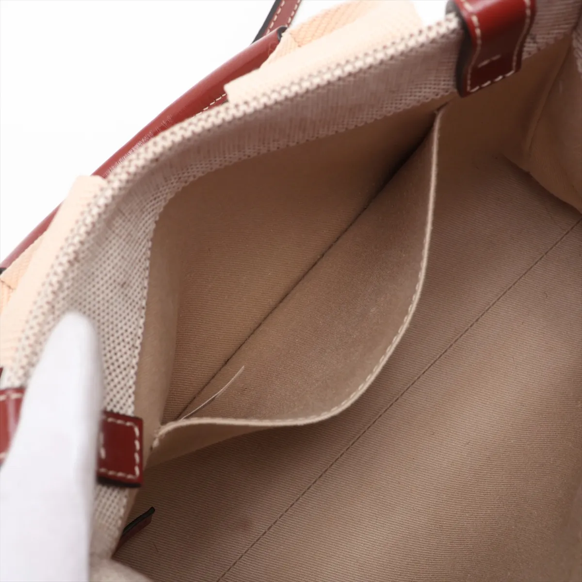 Woody Small Canvas x Leather Handbag, Beige x Brown — view 9