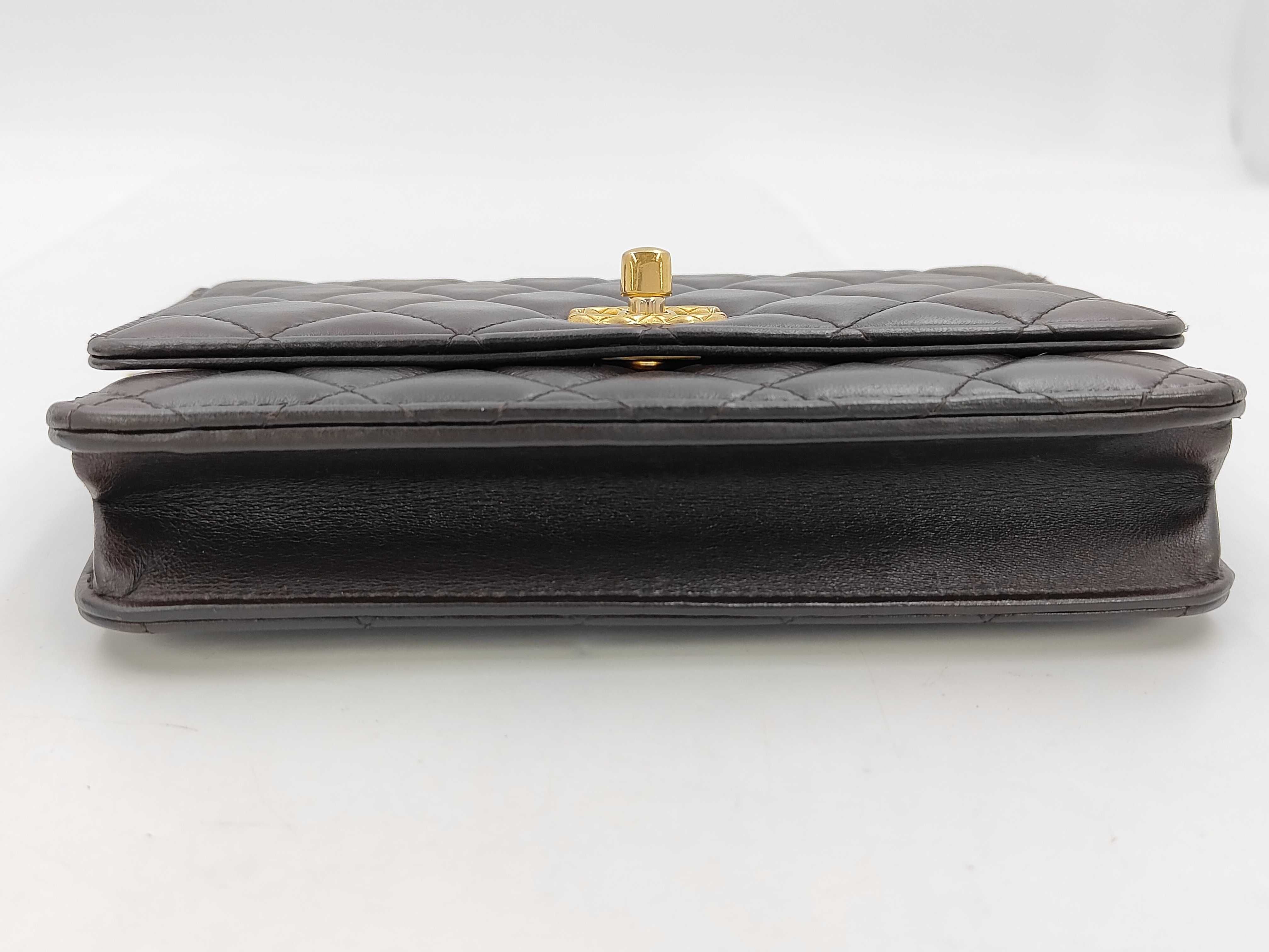 Matelassé Chain Wallet, Lambskin, Dark Brown, Gold Hardware, Shoulder Bag — view 7