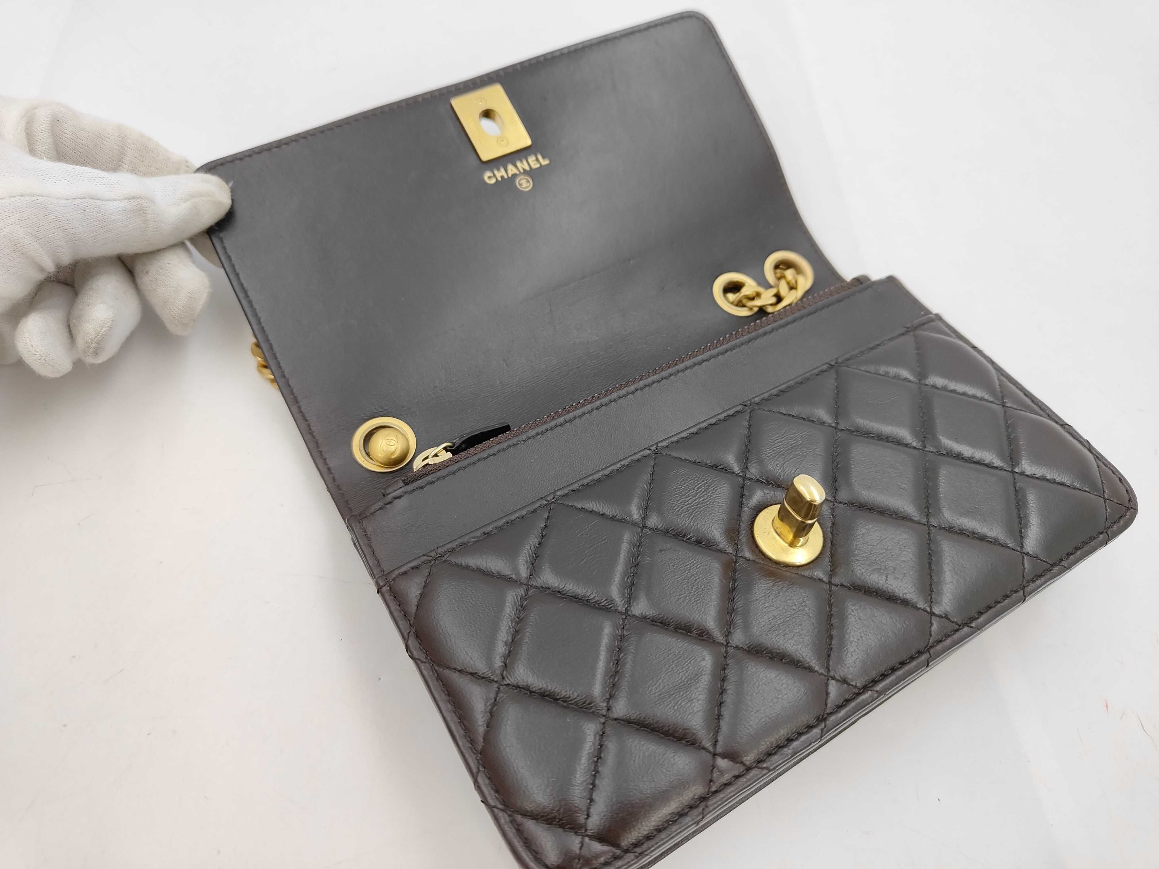 Matelassé Chain Wallet, Lambskin, Dark Brown, Gold Hardware, Shoulder Bag — view 8