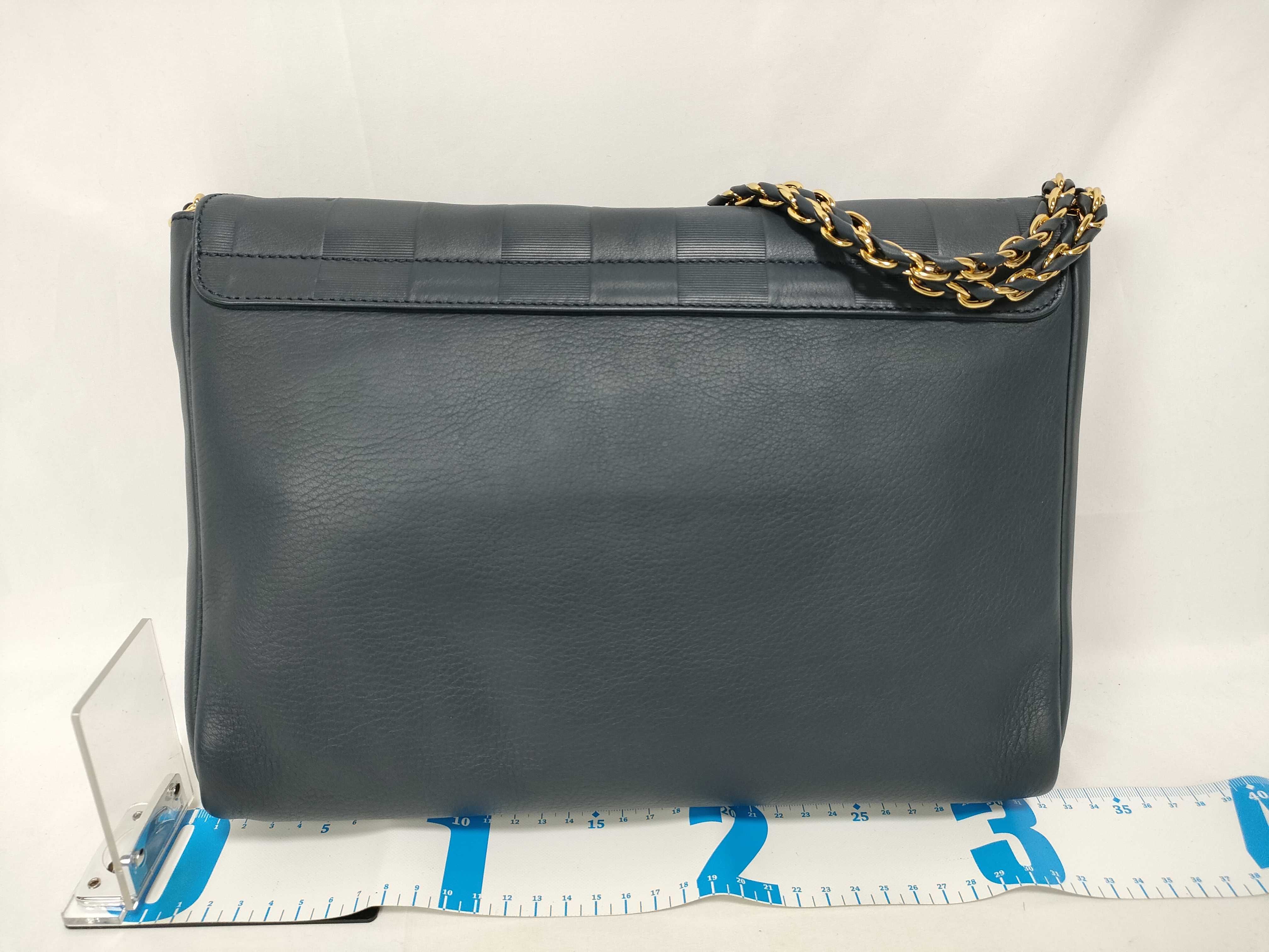 Embossed Pecan Chain Shoulder Bag, Navy — view 2
