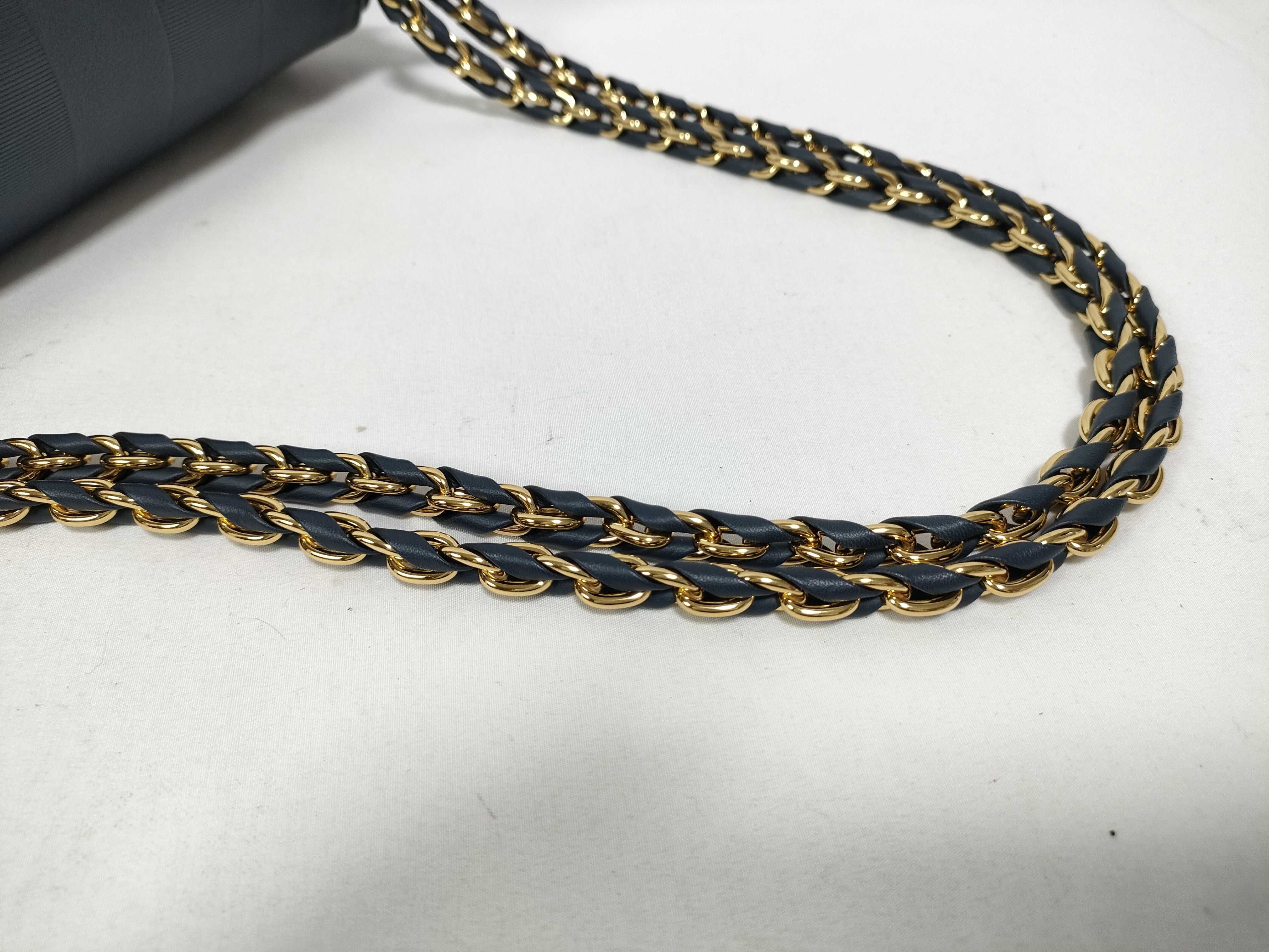 Embossed Pecan Chain Shoulder Bag, Navy — view 6
