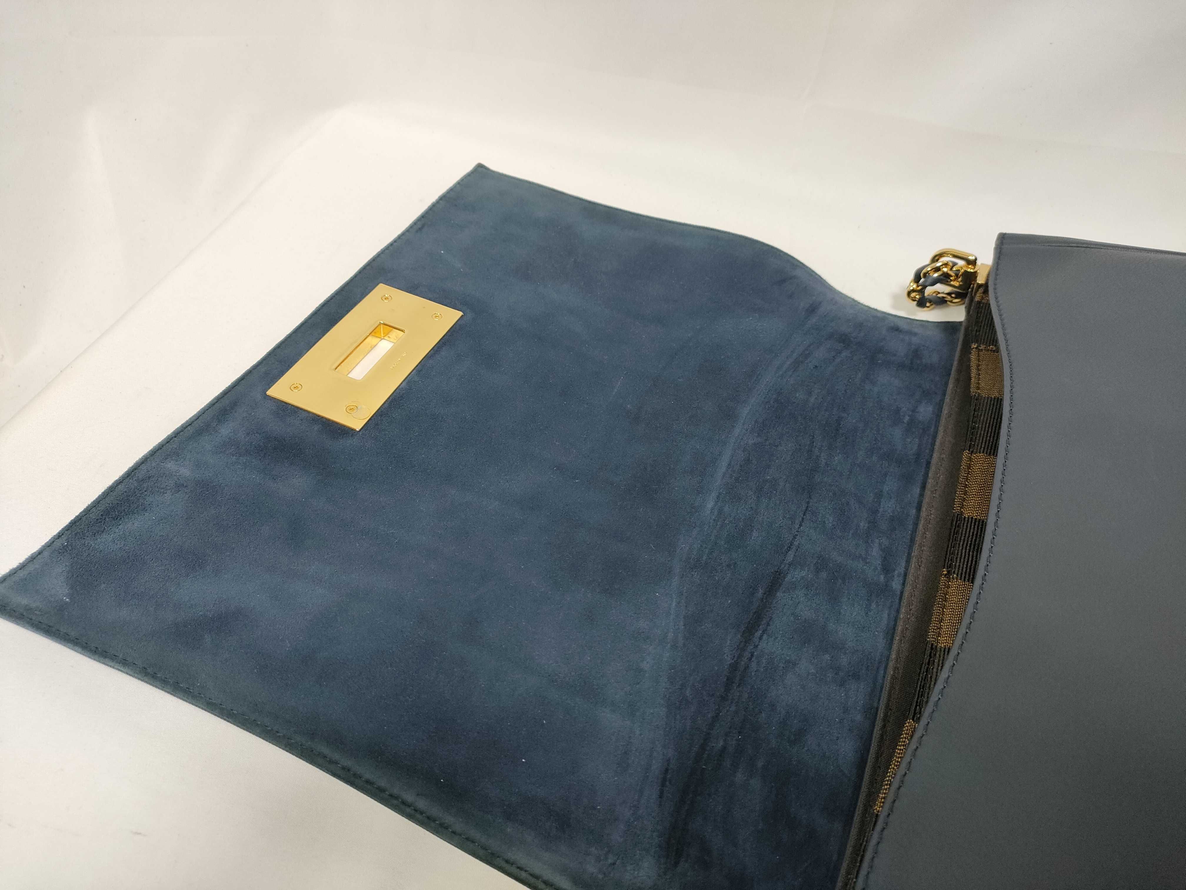 Embossed Pecan Chain Shoulder Bag, Navy — view 10