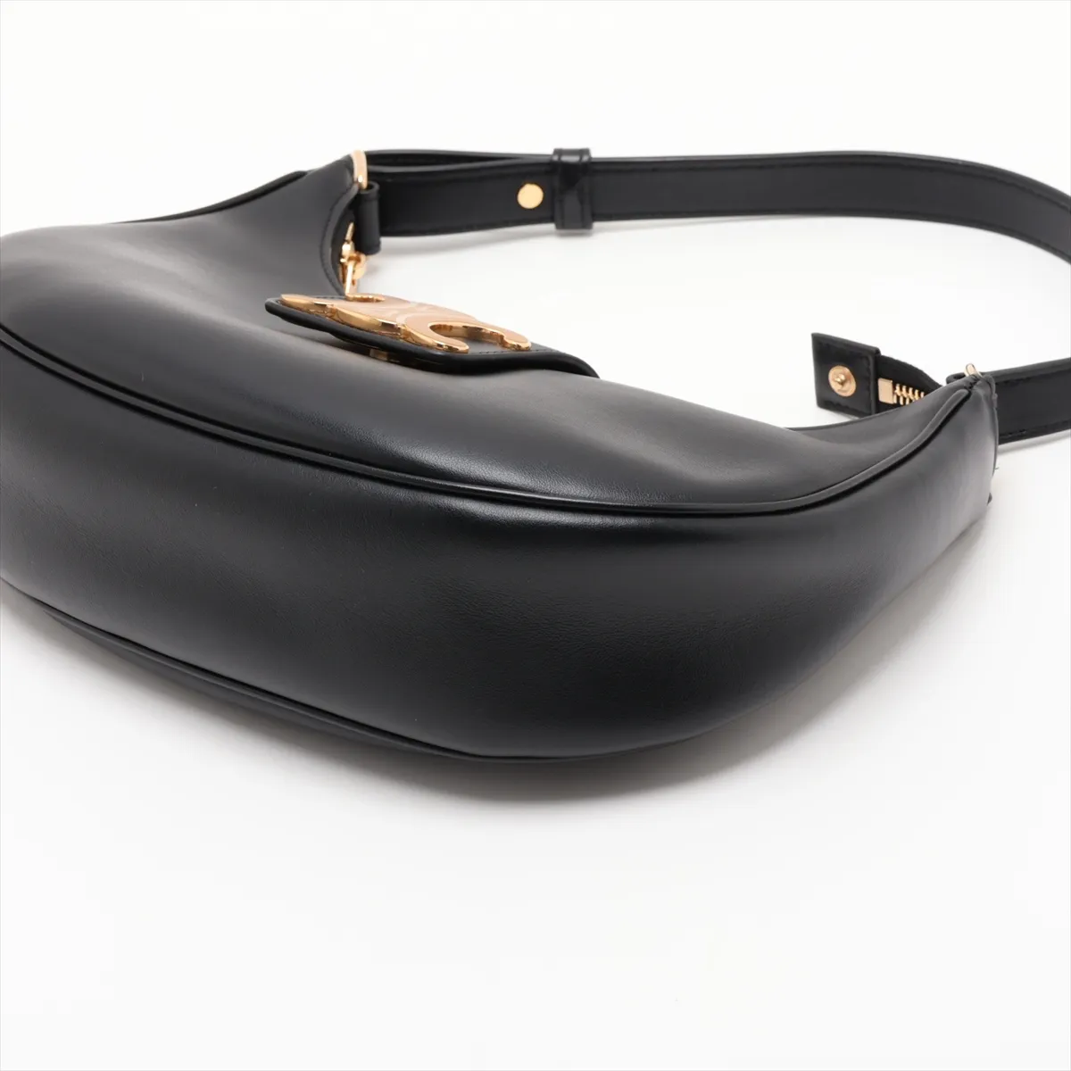 Triomphe Ava Leather Shoulder Bag, Black — view 3