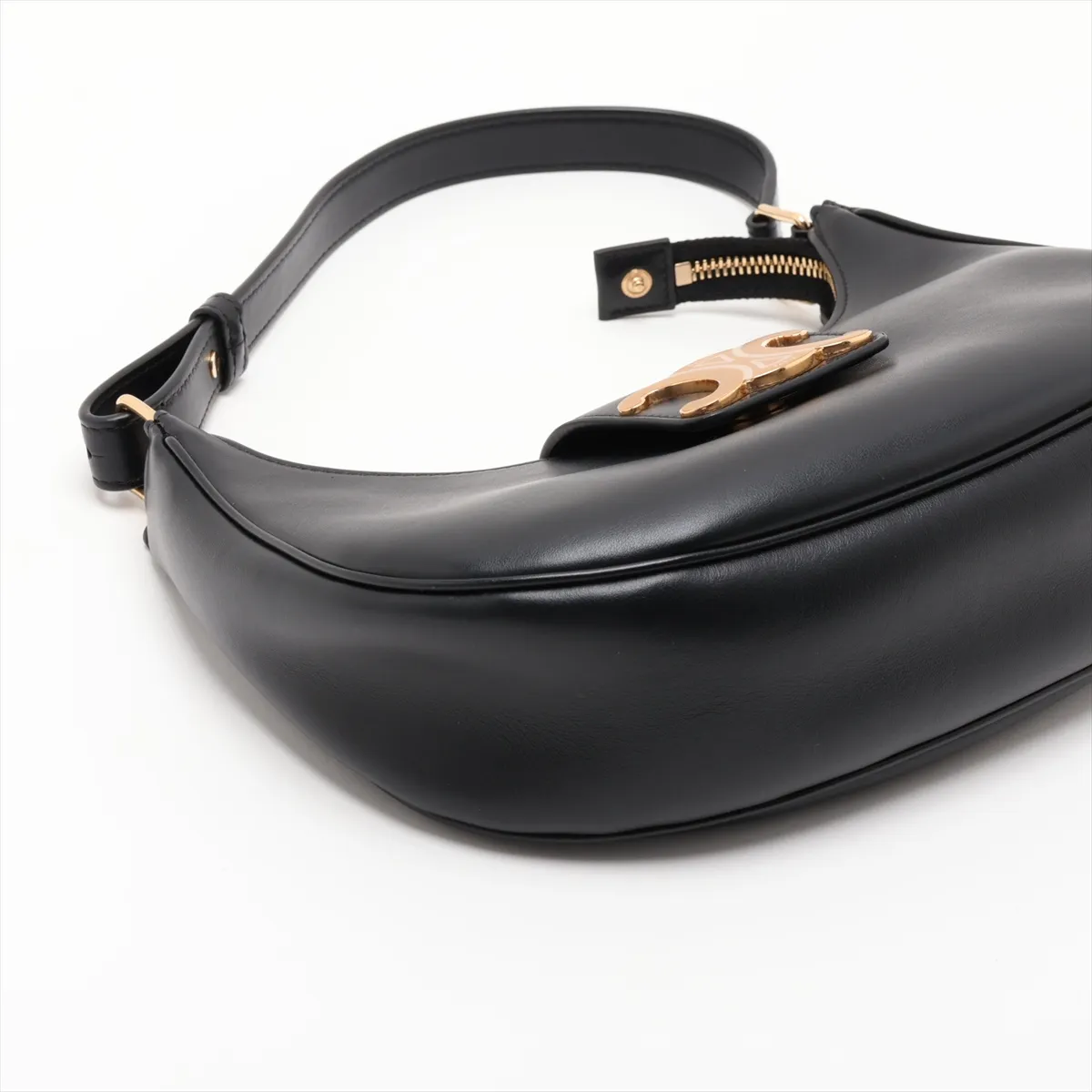 Triomphe Ava Leather Shoulder Bag, Black — view 4