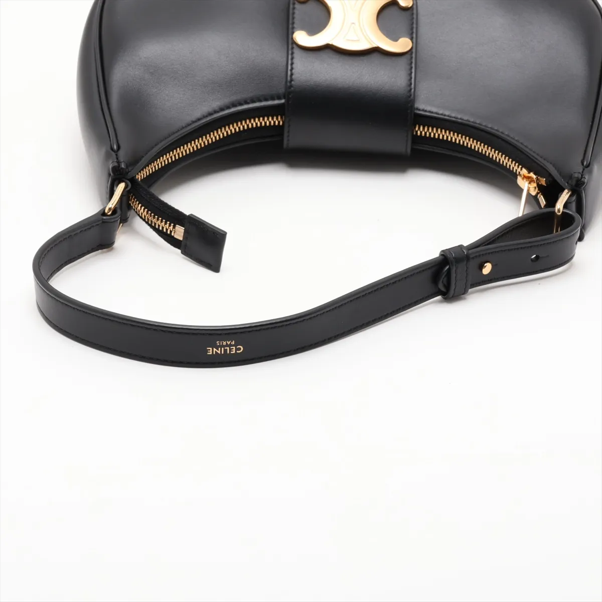 Triomphe Ava Leather Shoulder Bag, Black — view 5