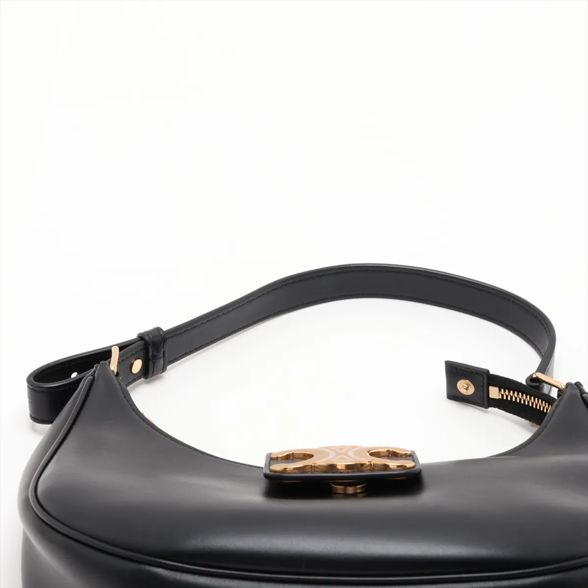 Triomphe Ava Leather Shoulder Bag, Black — view 6