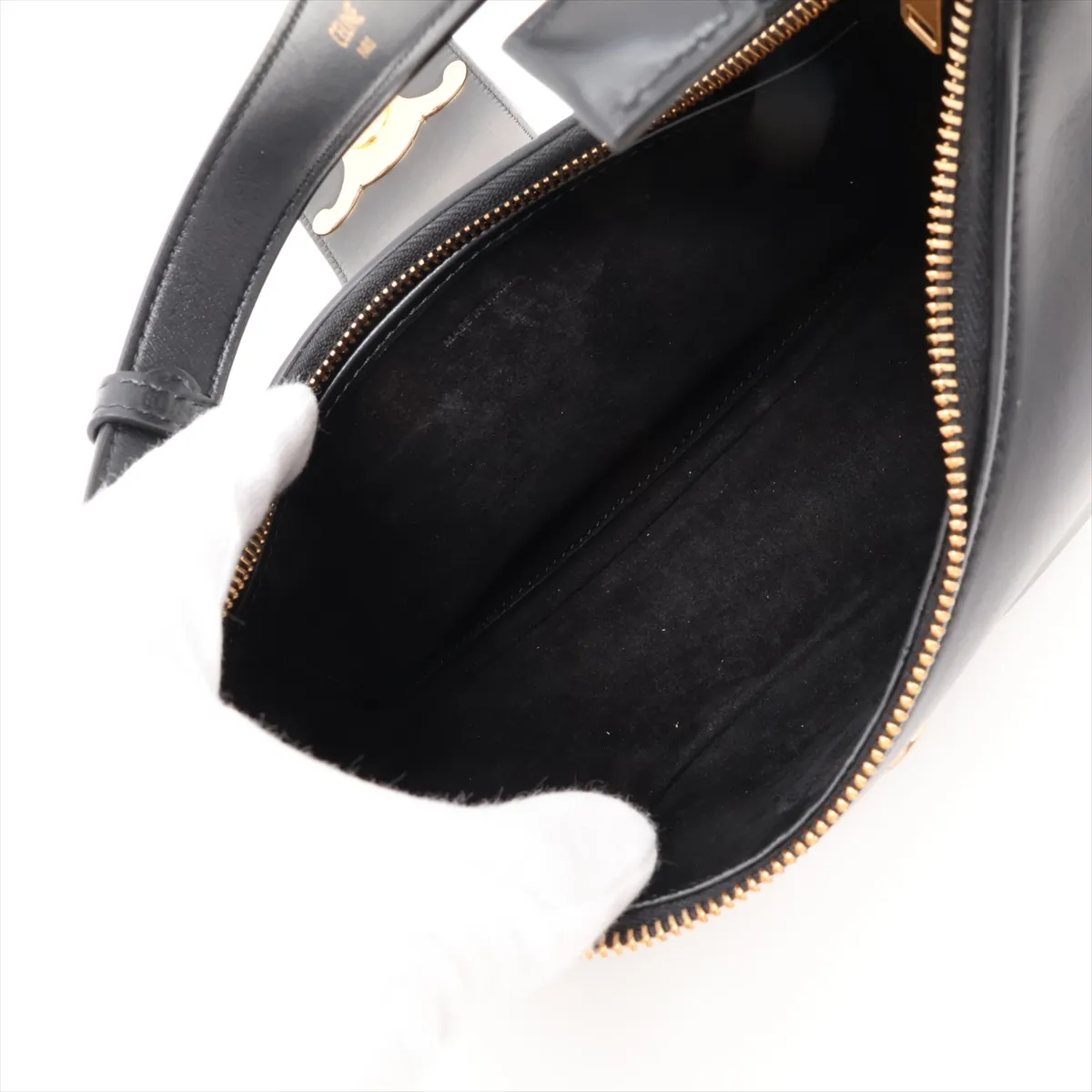 Triomphe Ava Leather Shoulder Bag, Black — view 7