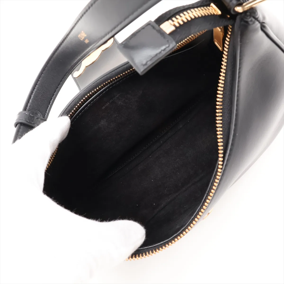 Triomphe Ava Leather Shoulder Bag, Black — view 8