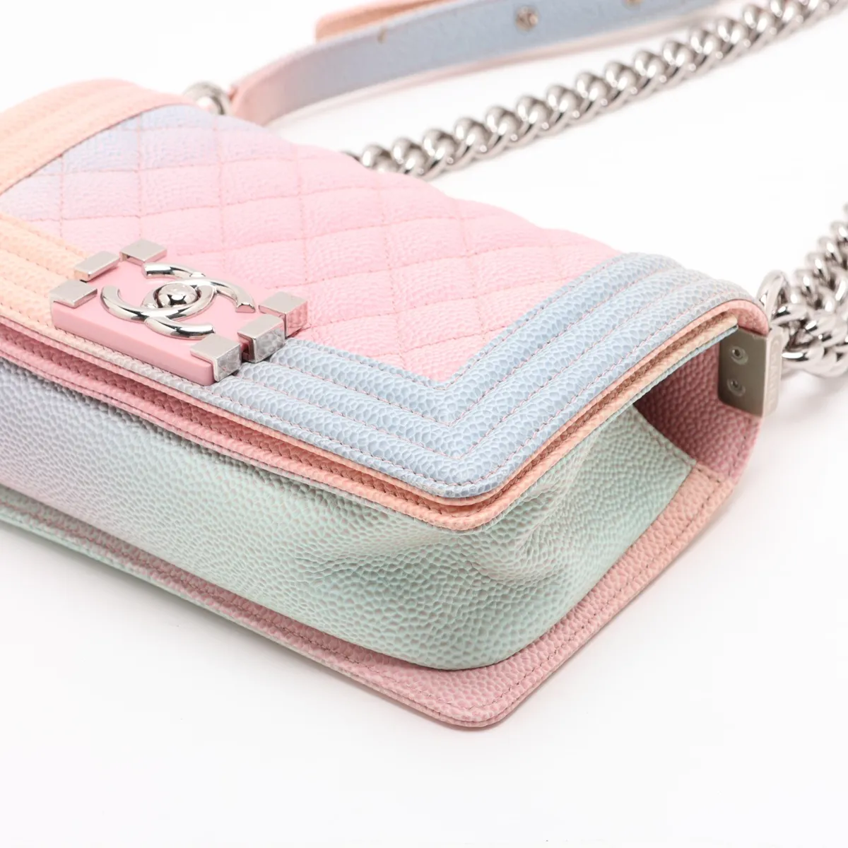 Boy Chanel 20 Small Caviar Skin Chain Shoulder Bag, Multicolor, Silver Hardware, 25372822, Serial Number 25-series, A67085 — view 3